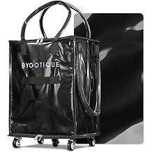 BYOOTIQUE 16" Rolling Tote Bag Grocery Bag on 5 Wheels for Travel MidnightGlitz