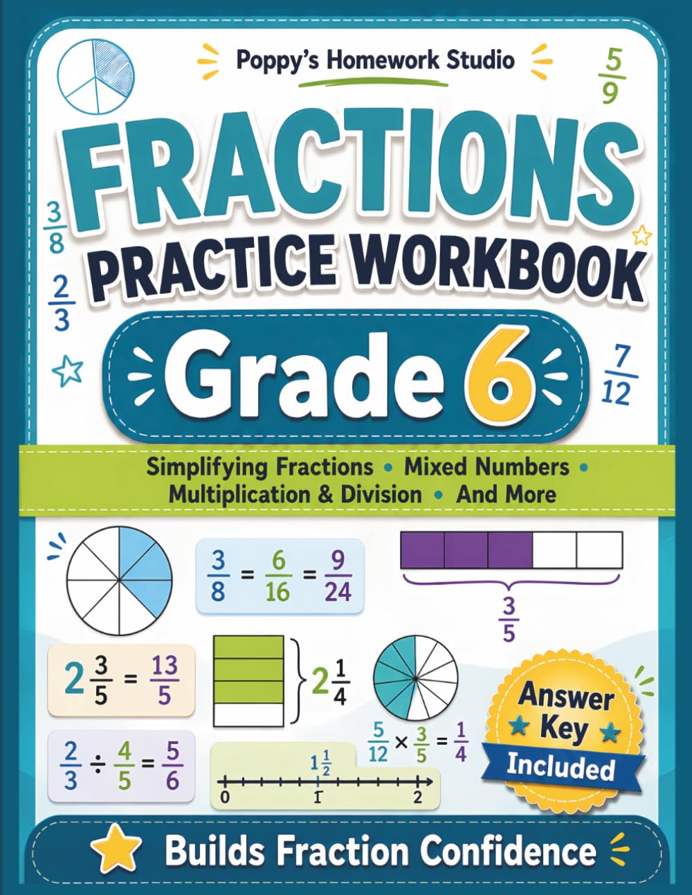 6th Grade Fractions Practice Workbook (Over 1,100 Math Problems): Sixth Grade Worksheets Simplifying Fractions, Mixed Numbers, Fraction Addition, ... Included (Fractions Practice for Grades 3–6)