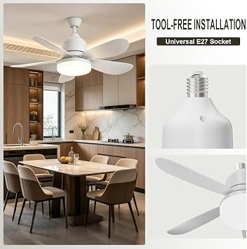 E27/B22 Remote Control Ceiling Fan with Light, 40W LED Dimmable - 3 Speeds & 3 Color Temperatures (3000-6500K) - 5 Blades DC Motor - 2/4H Timer for Living Room, Bedroom, Kitchen (B22) [Energy Class A]