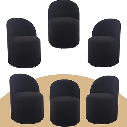 Wahson Boucle Swivel Dining Chairs Set of 6, Modern Upholstered Barrel Accent Chair with 360 Degree Rotation, Black Vanity Chair for Dining/Living Room, Bedroom, Makeup Room