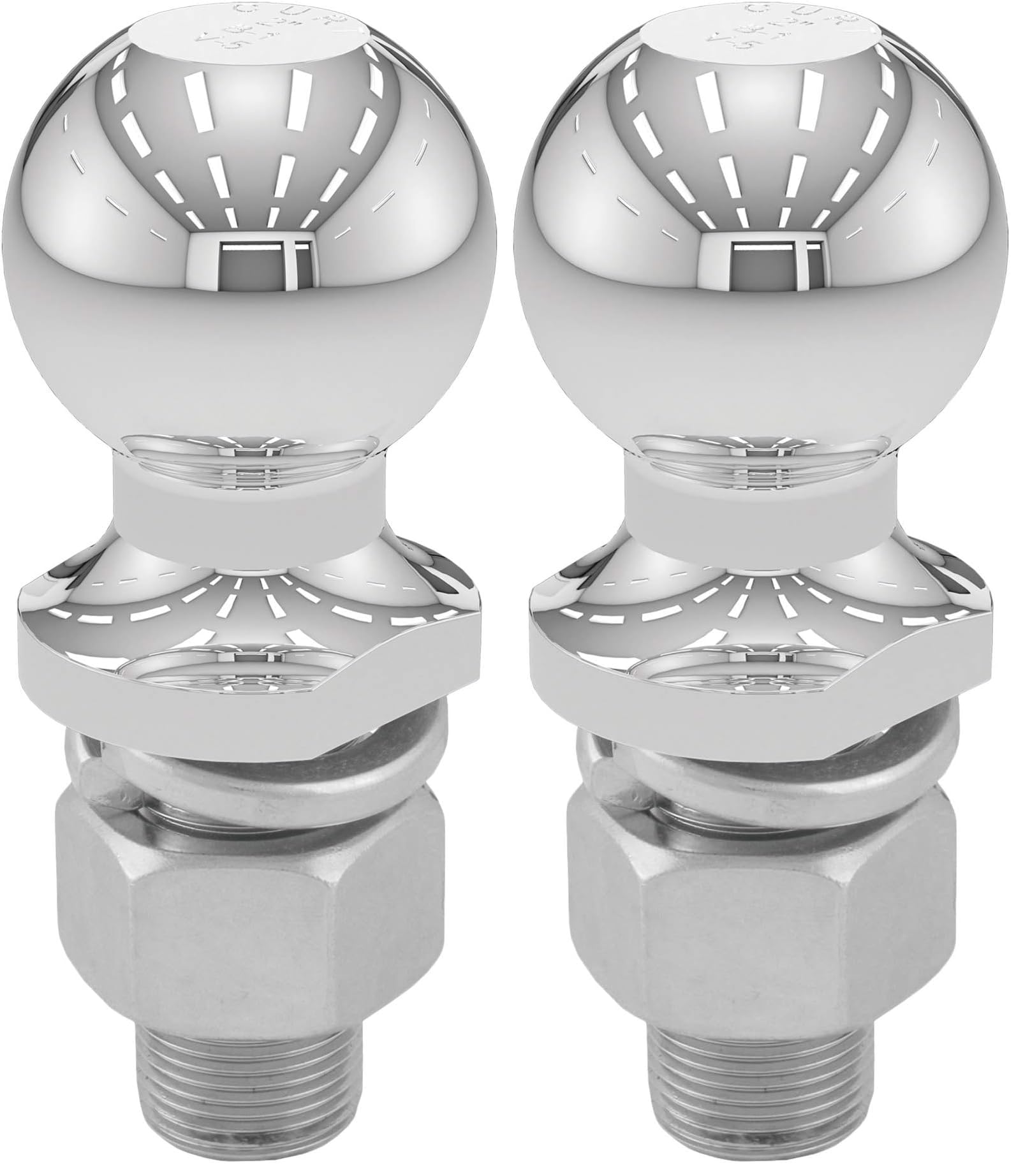 CURT 40037 Chrome Trailer Hitch Ball, 7,500 lbs, 2-Inch Diameter, 1 x 2-1/8-Inch Shank (Pack of 2)