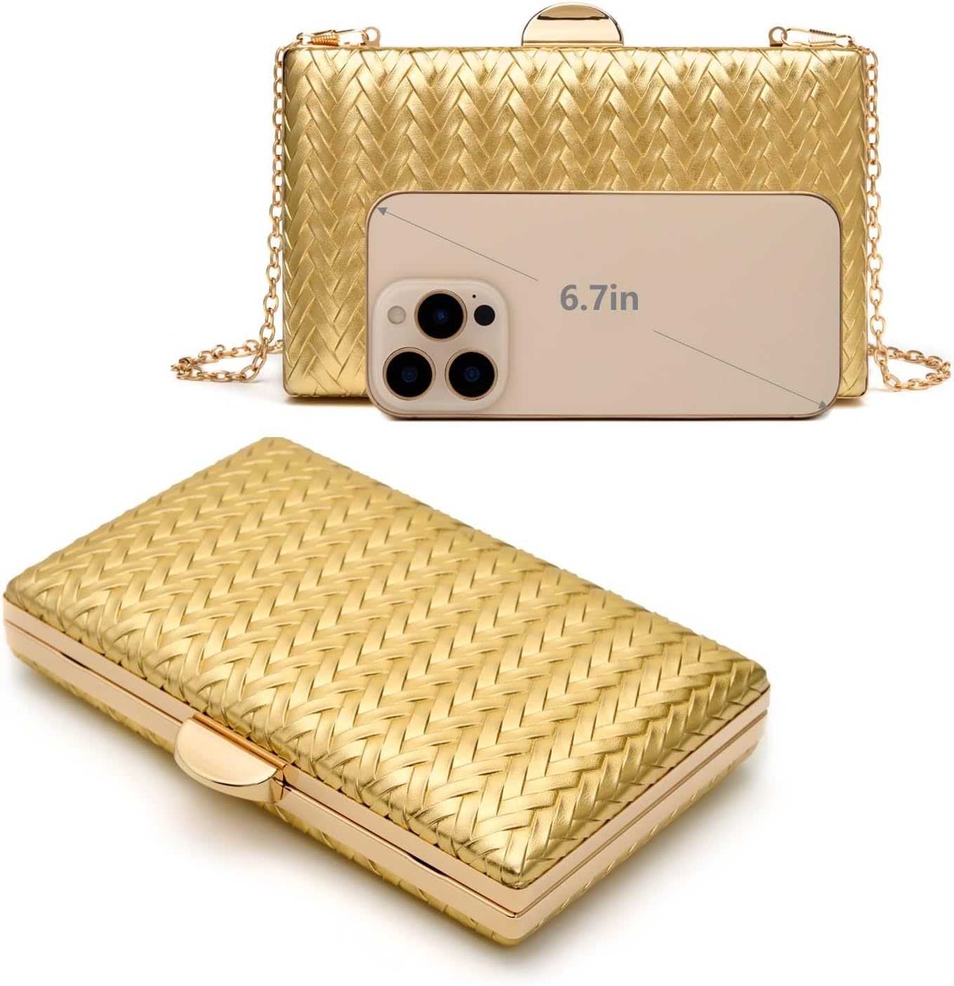 Gurina Elegant Woven PU Leather Clutch Purse for Women - Formal Evening Bags with Detachable Chain, for Weddings Parties - Image 3