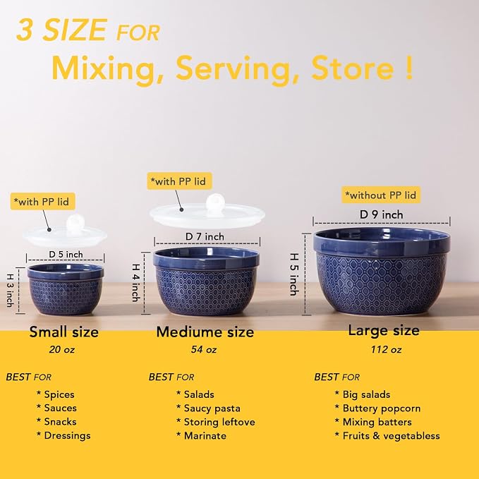 Set de 3 tazones de cerámica con tapa azul marino miniatura 3