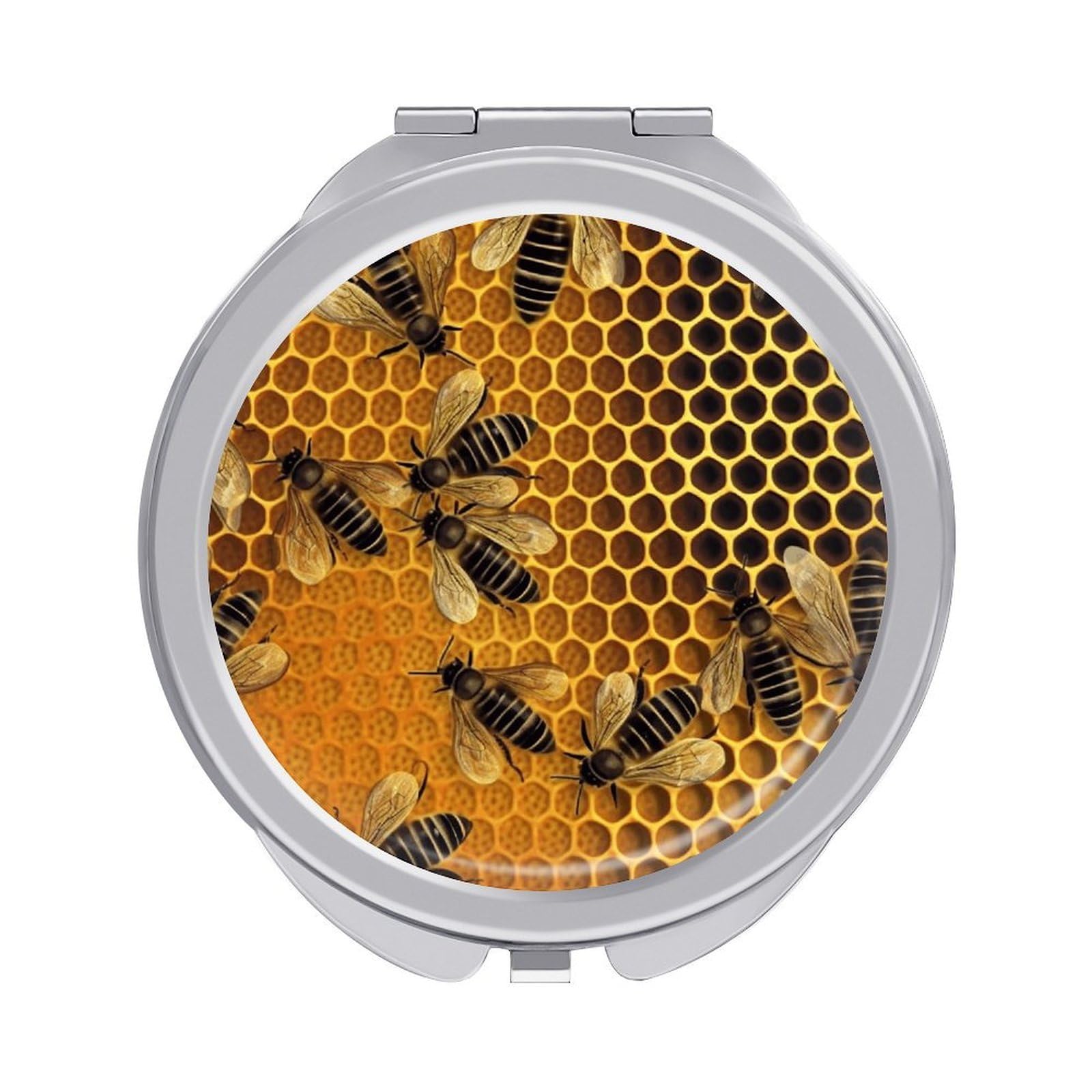 VstaDank Bees on Hive Travel Makeup Mirror Cute Compact Mirror for Women 1X/2X Magnifying Metal Pocket Makeup Mirrors Folding Round Makeup Mirrors for Handbag Wallet & Gift