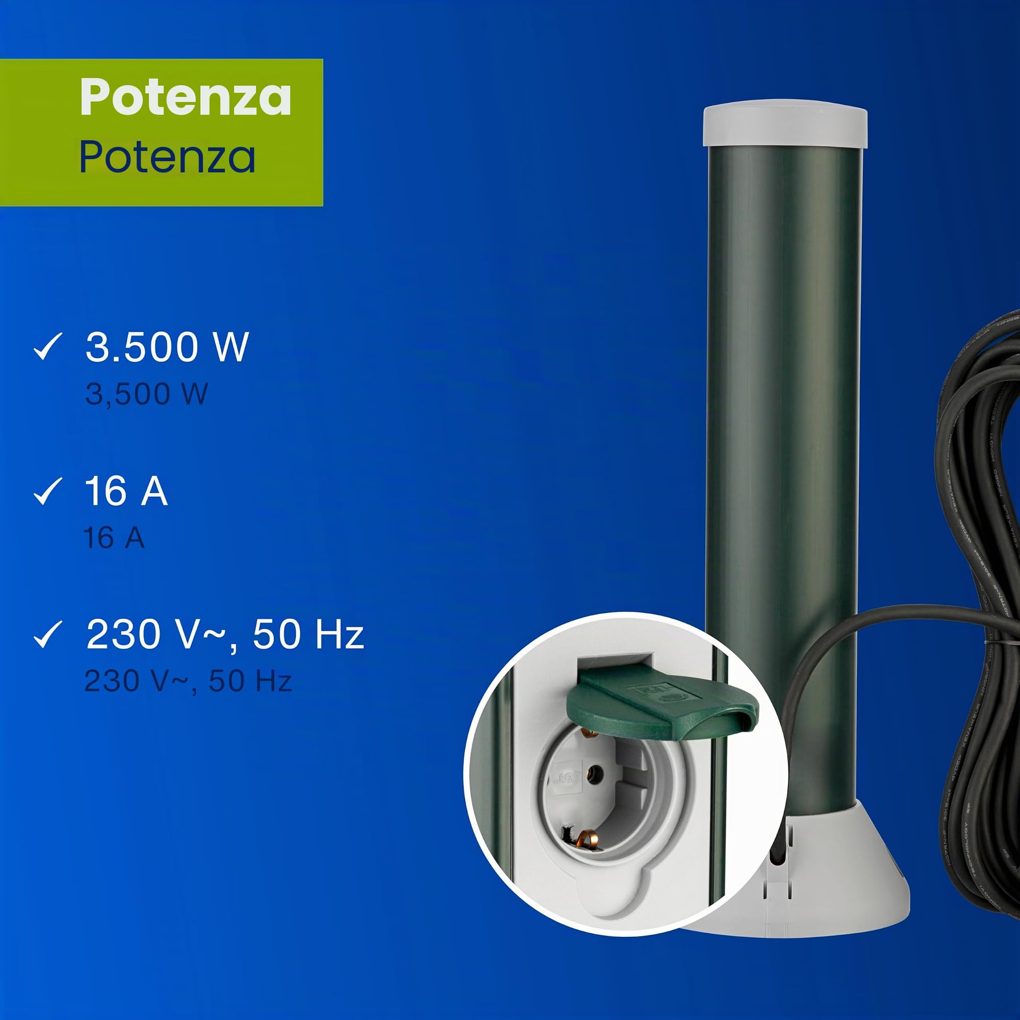 Rev Ritter 0068206261 GC - Presa elettrica multipla da giardino, 2 prese e cavo da 10 m, a colonnina, con temporizzatore