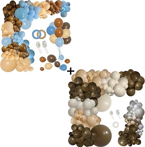 PERPAOL 147 globos de café azul y marrón y 151 globos marrones para decoración de fiesta de cumpleaños de oso de peluche
