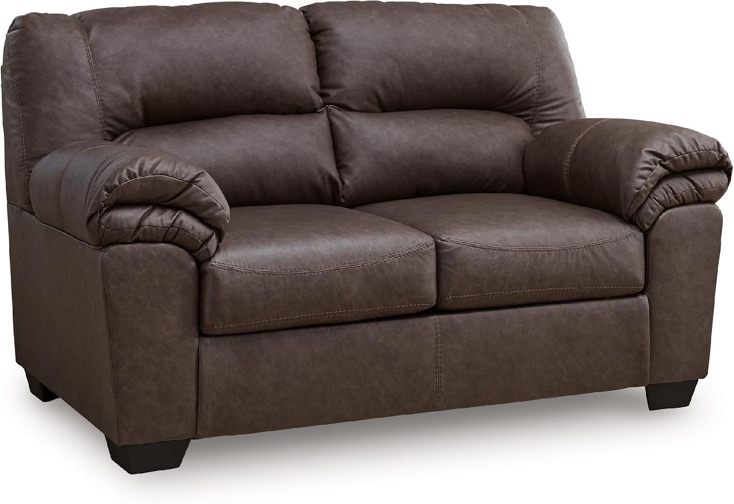 Signature Design by Ashley Faux Leather Loveseat Sofa Couch, Umber Brown | No-assembly 66 in profile, Anti-sag platform foundation with jumbo stitching, WalkerPoint Series