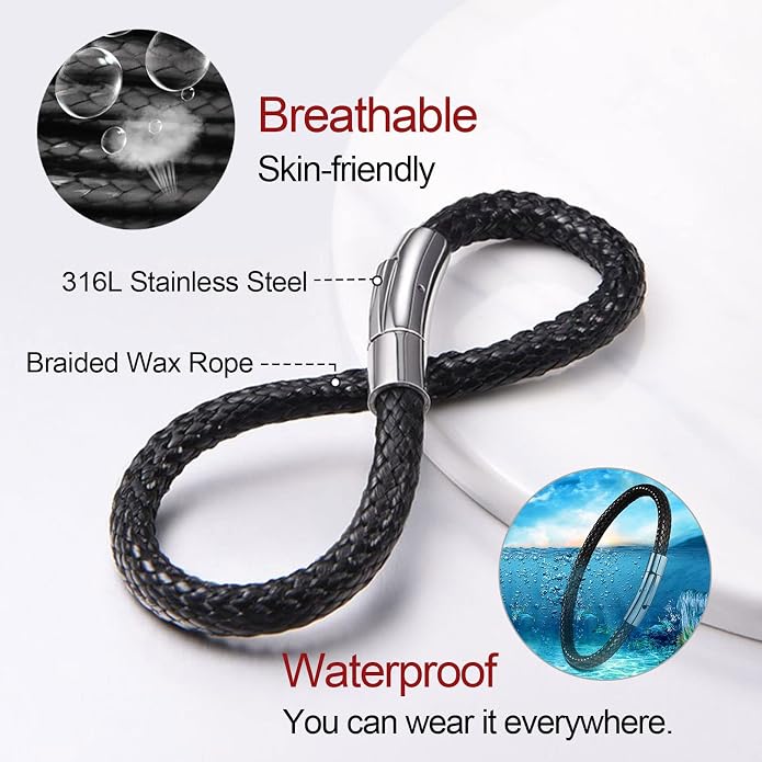 Pulsera trenzada de cuero para hombre negra/marrón con cierre metálico miniatura 5