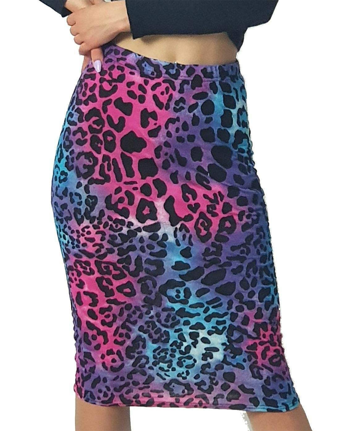 FAIRY BOUTIQUE Plain Pencil Skirt with Elasticated Waist Womens Bodycon Midi Skirt Ladies Knee Length Skirt(Multicolor Leopard UK 20-22)