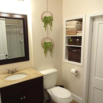 Floweroyal 2pcs Artificial Succulents Hanging Plants 12.2'' Fake String of Pearls in Pot with 8.3'' Lanyard for Indoor Outdoor Wall Decor(Wood Color).