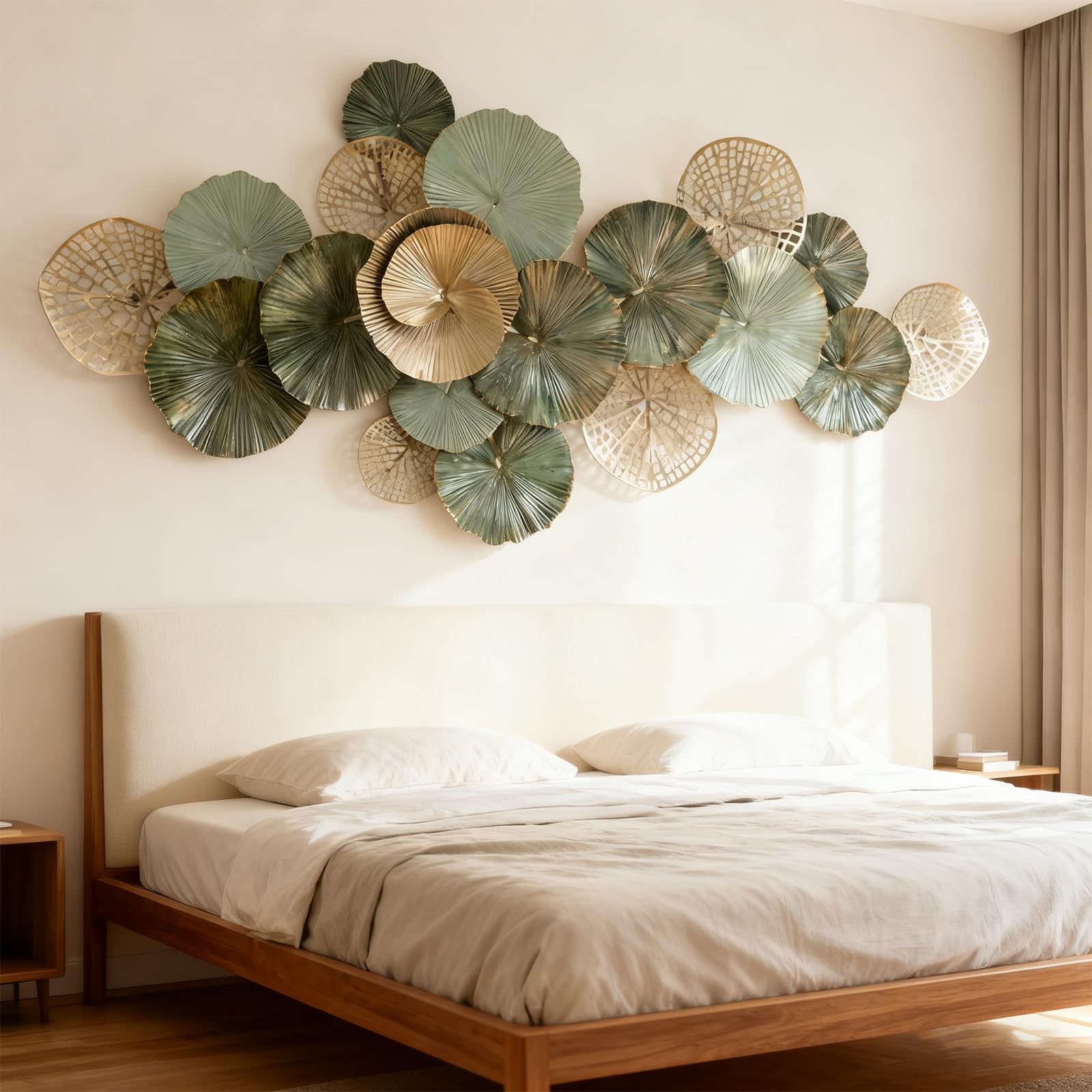Blissio 3D Wanddeko Wohnzimmer aus Metall,Lotusblatt Design,130 x 64 cm