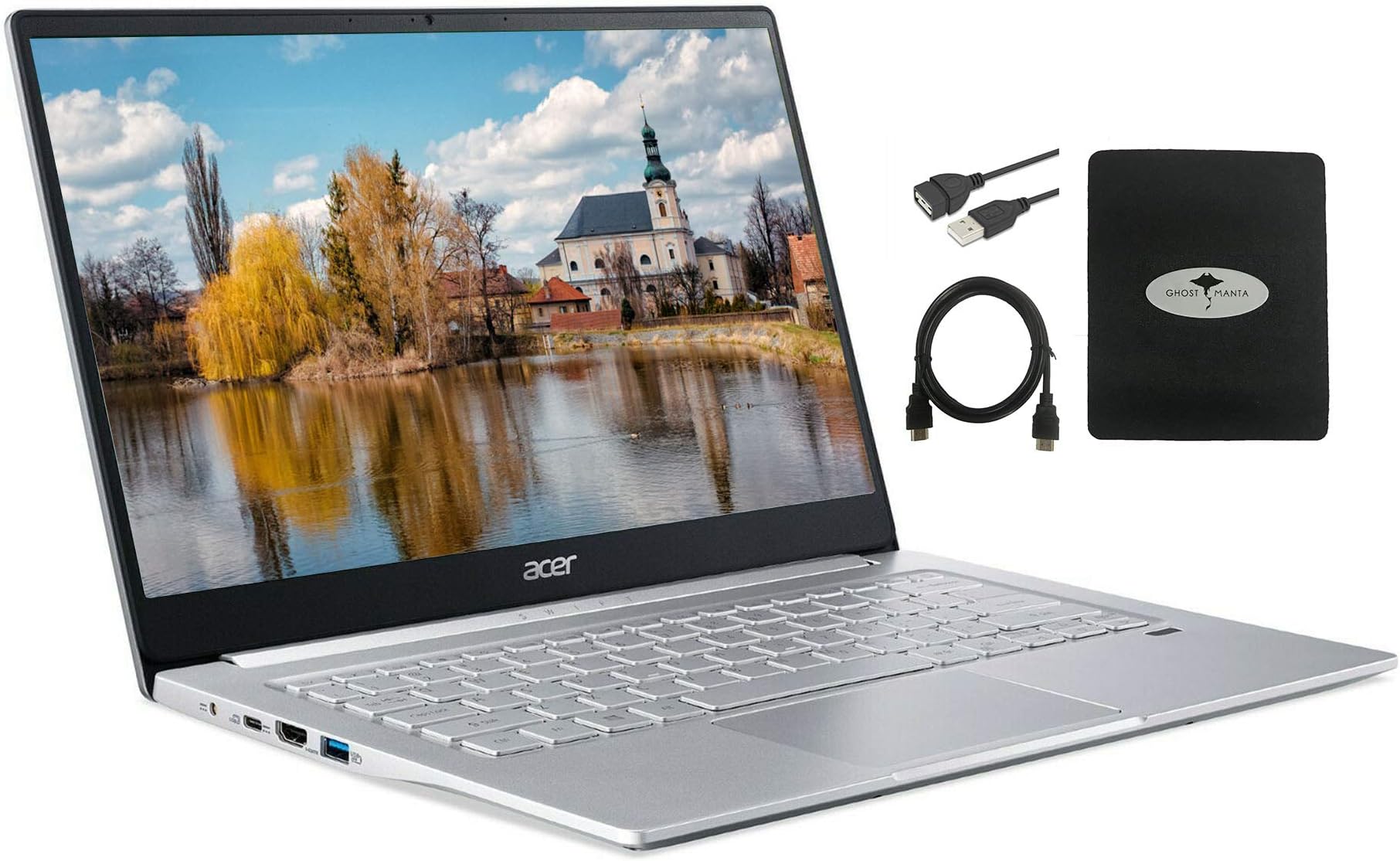 2021 Acer Swift 3 Laptop 14" FHD 1080p Ultra-Thin, 6-Core AMD Ryzen 5 4500U (Up to 4.0GHz), 8GB RAM, 256GB SSD, Fingerprint Reader, Back-lit KB, WiFi 6 802.11ax Win 10 w/Ghost Manta Accessories
