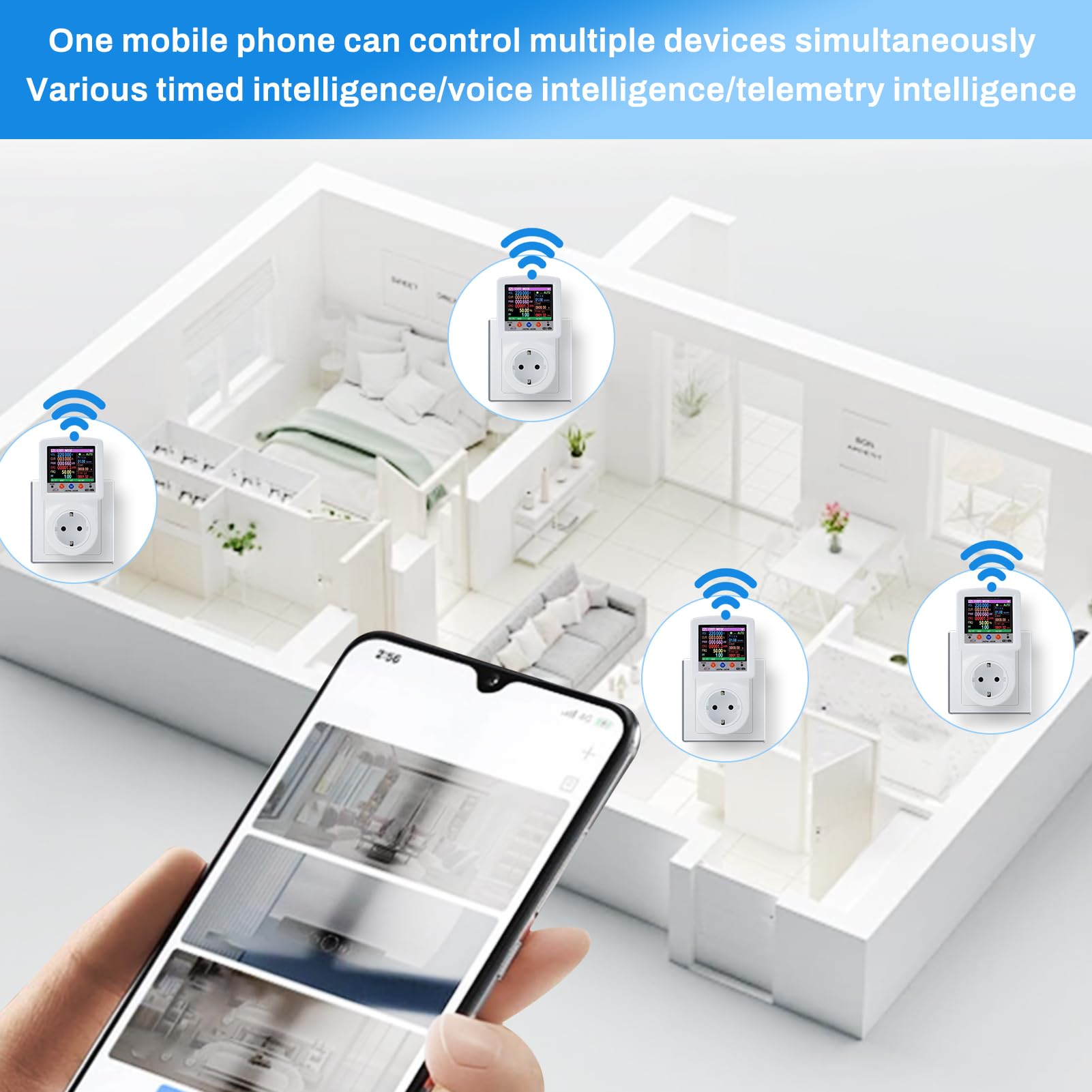 Jadeshay Wattmètre Prise Compteur d'Énergie WiFi Prise Consommation Electrique avec 8 Modes réglables, Écran LCD, Protection de Tension et de Courant 16A 230VAC, Contrôle Tuya APP