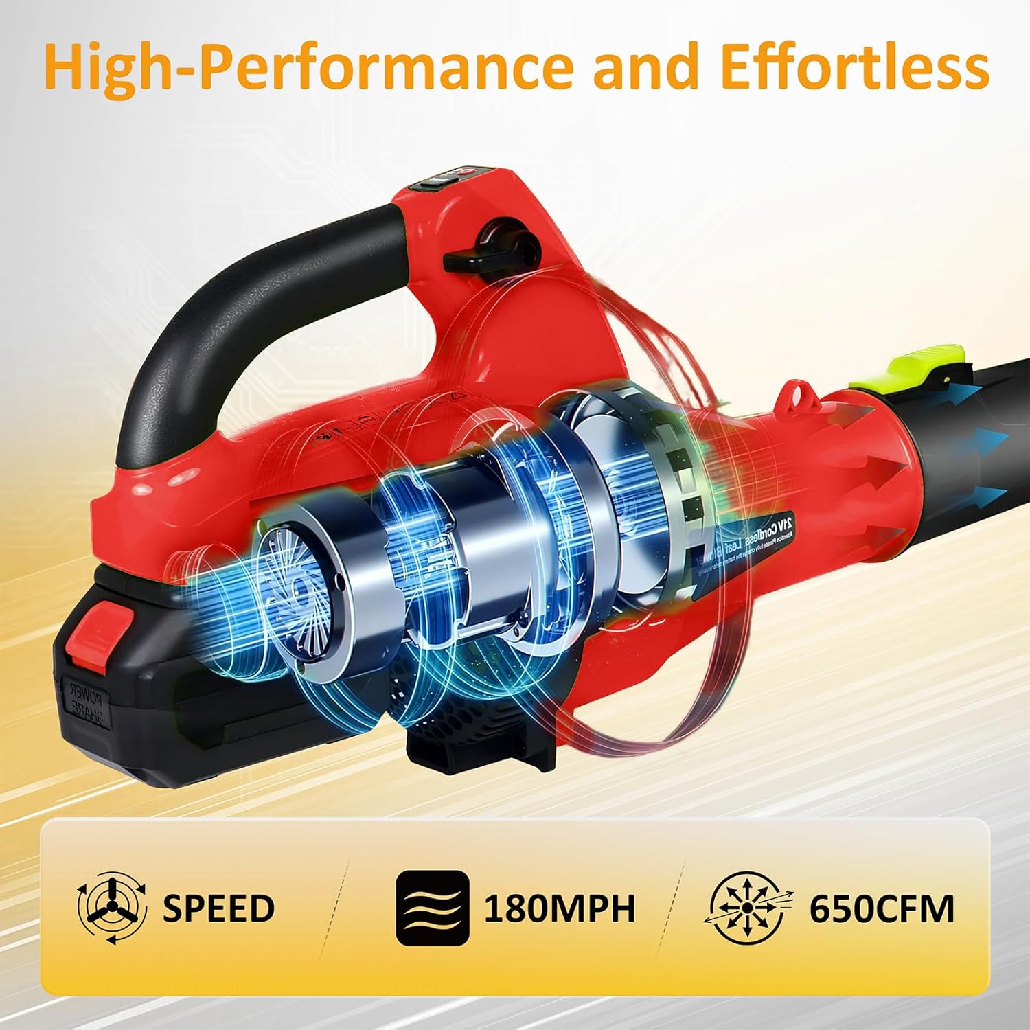 Leaf Blower Cordless, 510 CFM Electric Leaf Blower with 4.0Ah Battery Operated and Fast Charger, 7 Speed Mode, Lightweight Battery Powered Handheld Cleaners for Lawn, Driveway, Snow, Red