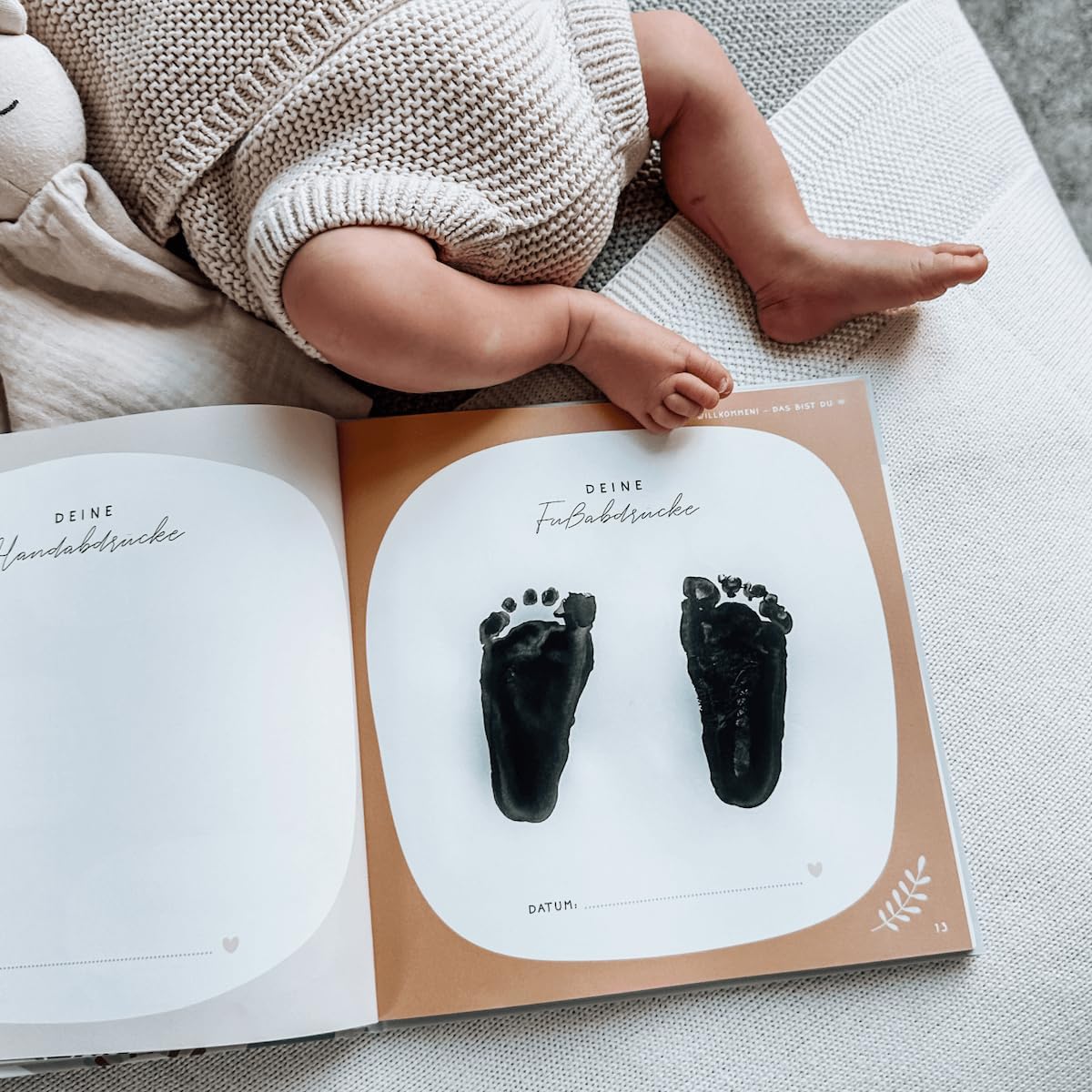Lebenskompass Geschenk Set für Babys - Babyalbum "PURE" + Meilensteinkarten inkl. Kartenständer aus Holz + Baby Sticker Set zum verschenken zur Babyparty - liebevoll gestaltetes Erinnerungsalbum