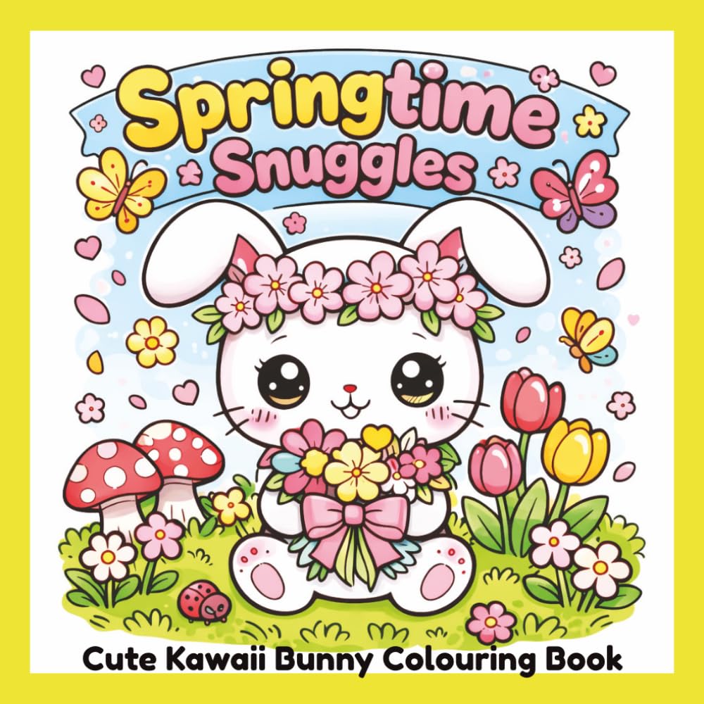 Springtime Snuggles: 30 Adorable Spring Bunny Designs | Easy Stress Relieving Colouring Pages | Perfect Gift for Kids, Teens and Adults