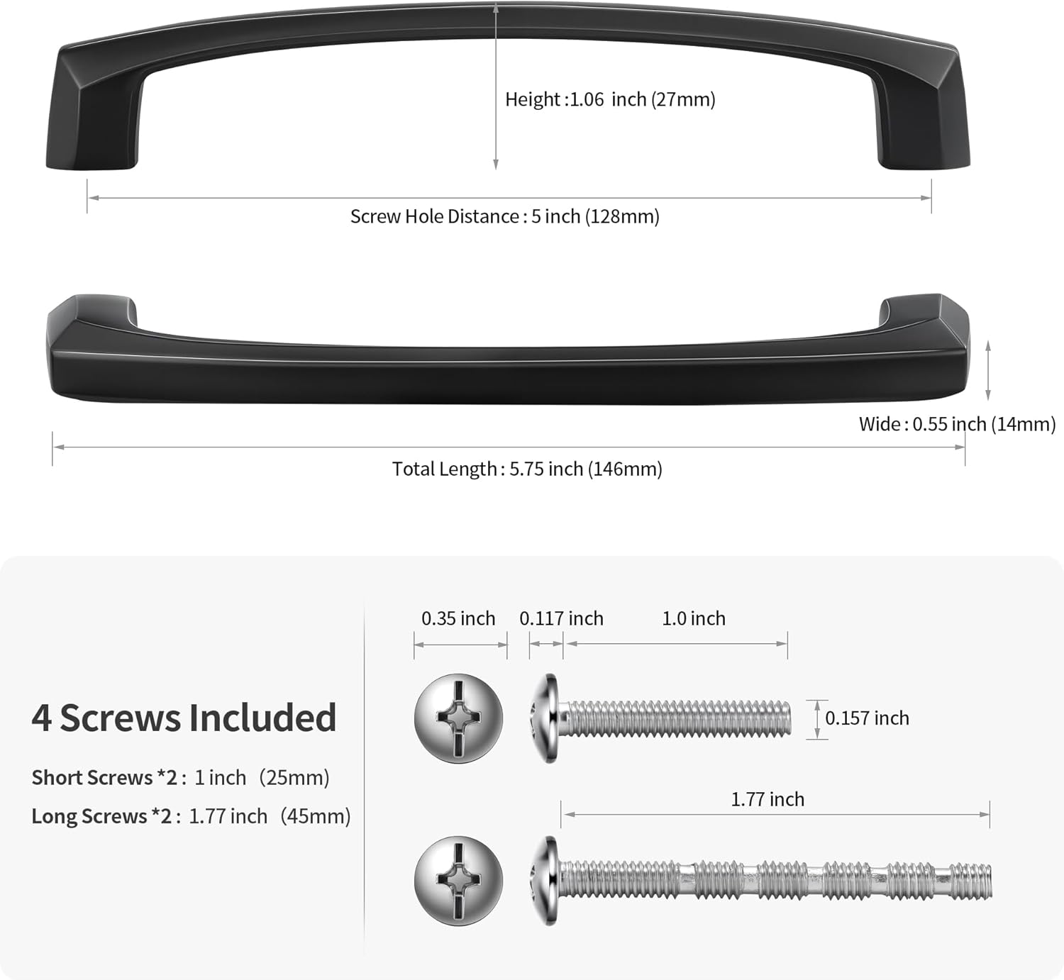 Lardmon 10 Pack 5 Inch(128mm) Hole Center Matte Black Modern Cabinet Pulls Solid Kitchen Cabinet Handles Hardware Bathroom Vanity Pulls Timeless Drawer Pulls Handles for Dresser