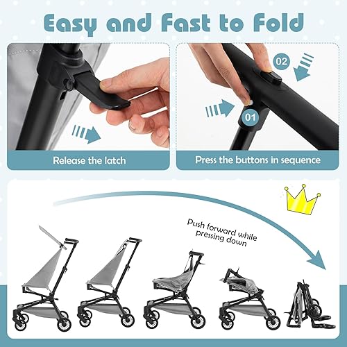 Miniatura 6 de BABY JOY Cochecito ligero, cochecito de viaje compacto para avión con fácil plegado con una sola mano, toldo ajustable, cesta de almacenamiento y