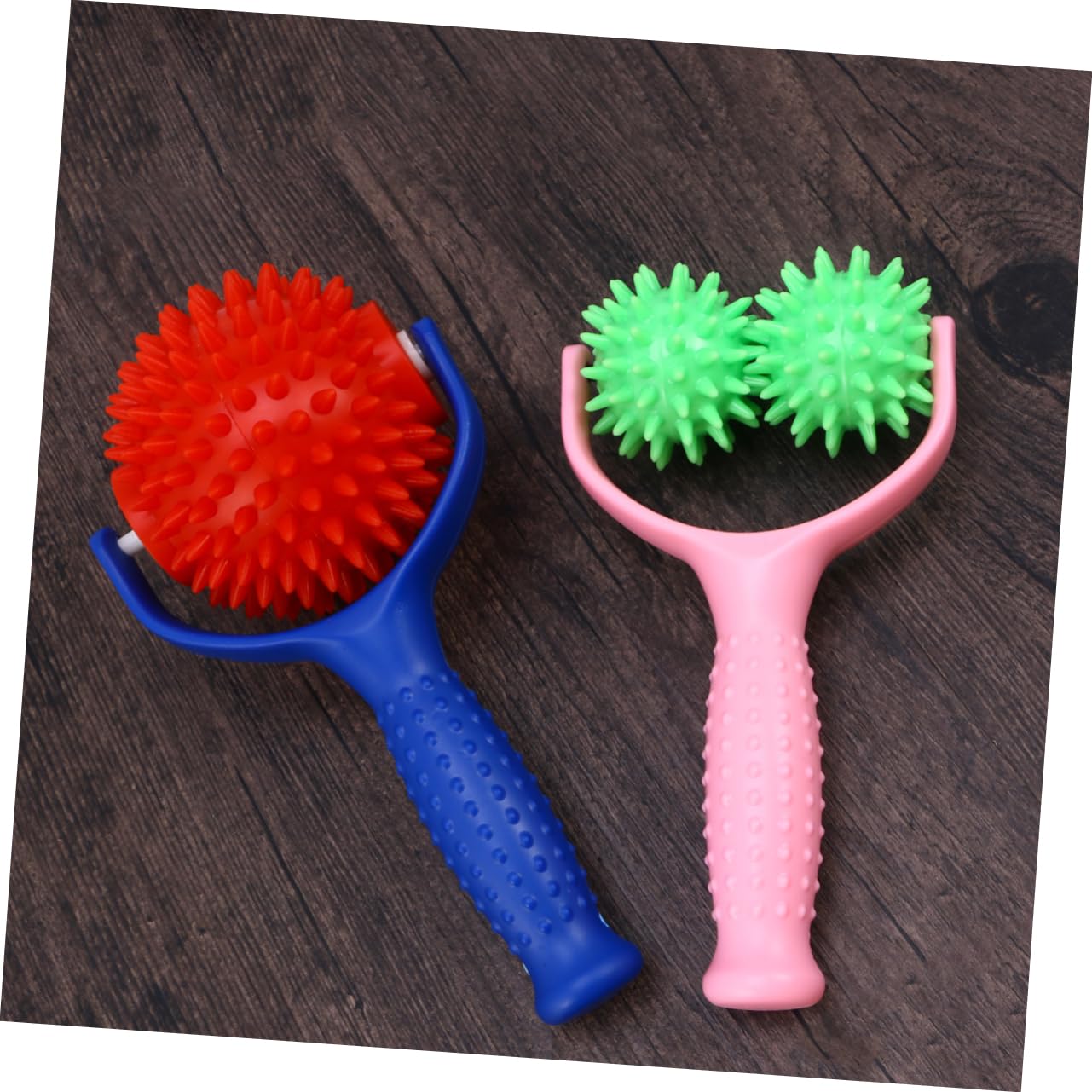 Rodillo de Masaje Manual 2 Piezas de Pvc para Masaje Corporal | Rosa y Azul, Mango Antideslizante, Cómodo de Sujetar, Uso en Casa y Oficina