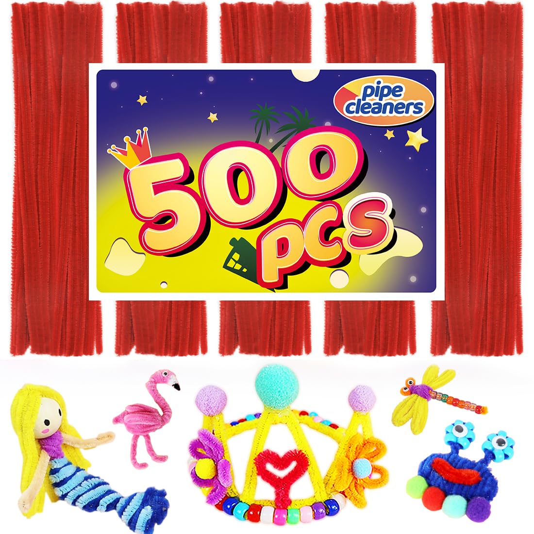 Red Pipe Cleaners (500 Count) - Arts &amp; Crafts Supplies