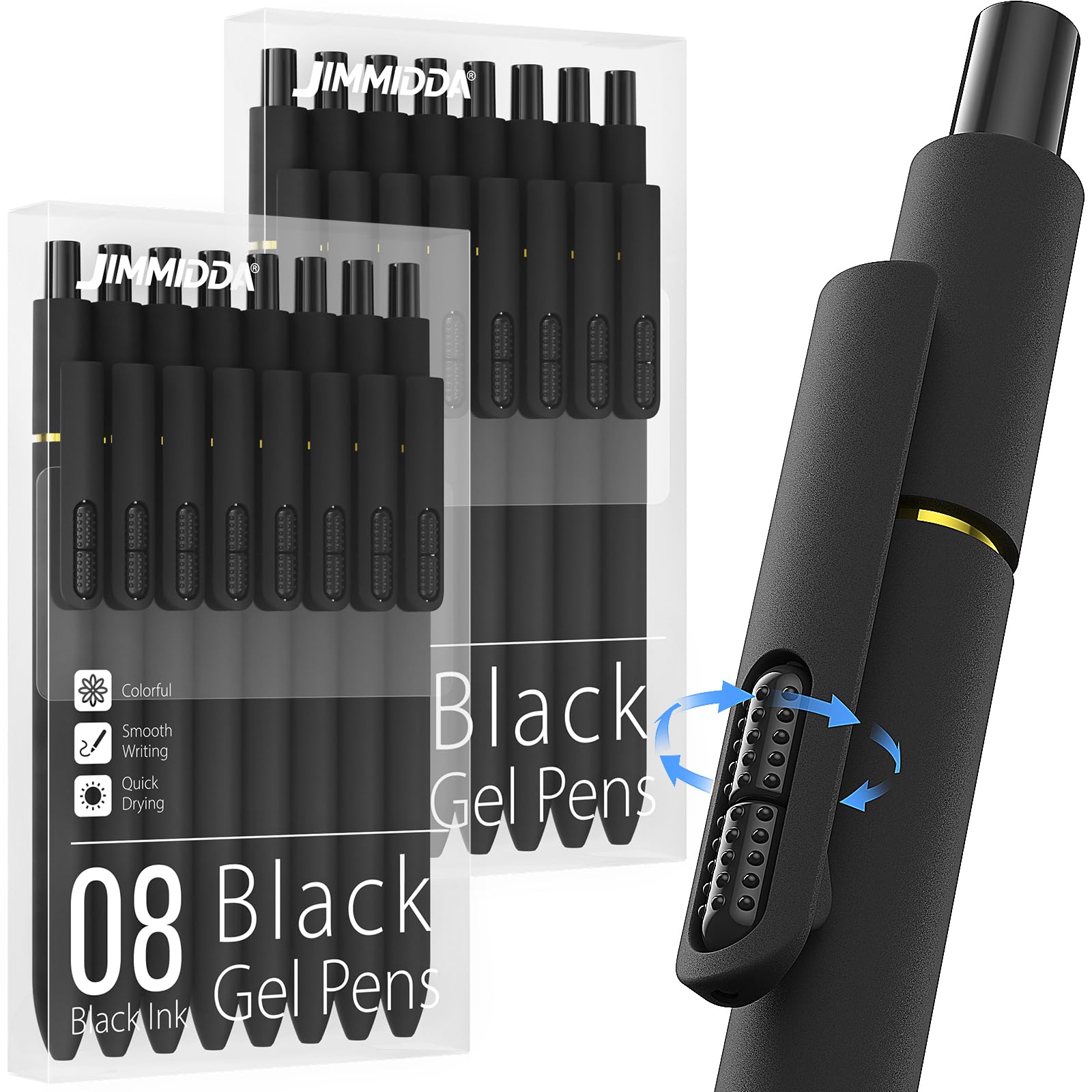 JIMMIDDA 16 Pcs Gel Pens, 0.7mm Black Ink Pens Medium Point, Quick Drying Smooth Writing, Fidget Rotating Retractable Pen for Men Women (Black - 16 Pcs)
