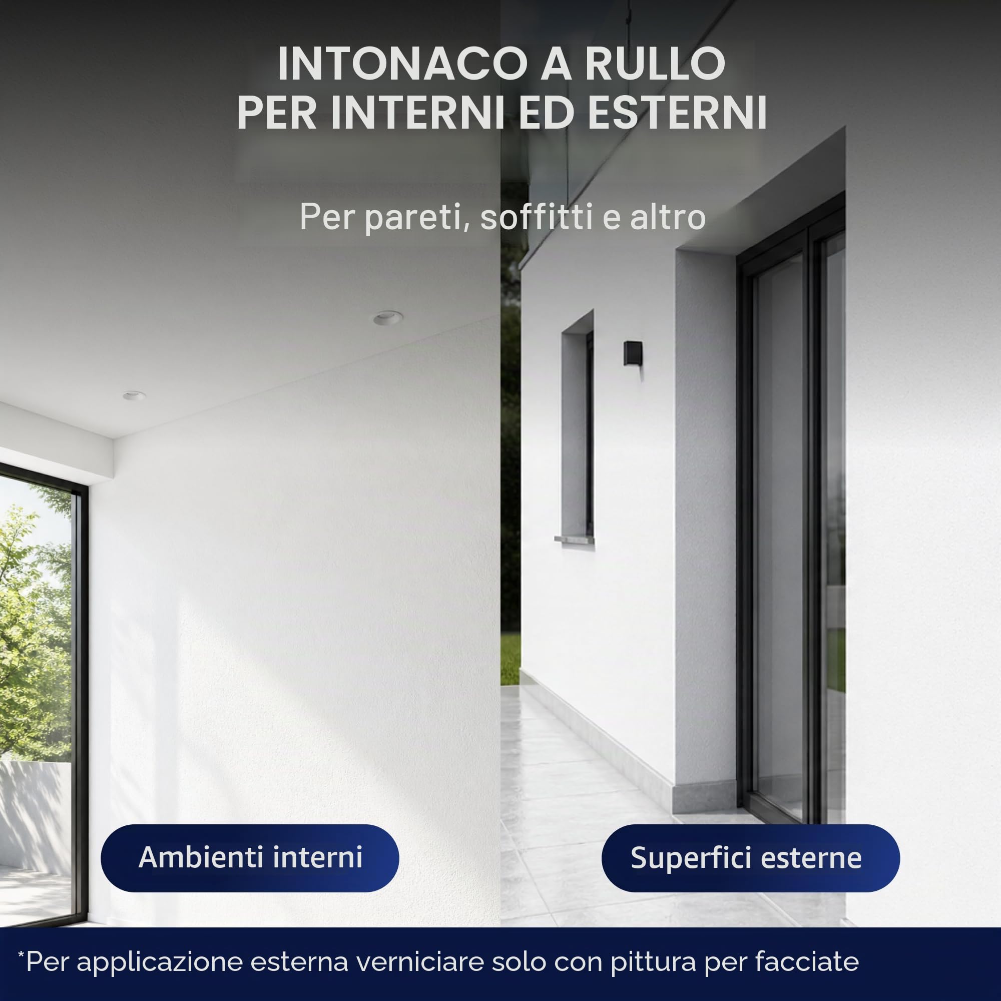 plid® Intonaco a Rullo per Interni & Esterni Bianco Opaco [20kg Set] - Traspirante, alta copertura, pronto all’uso - Finitura fine e grossolana per pareti interne ed esterne - Made in Germany