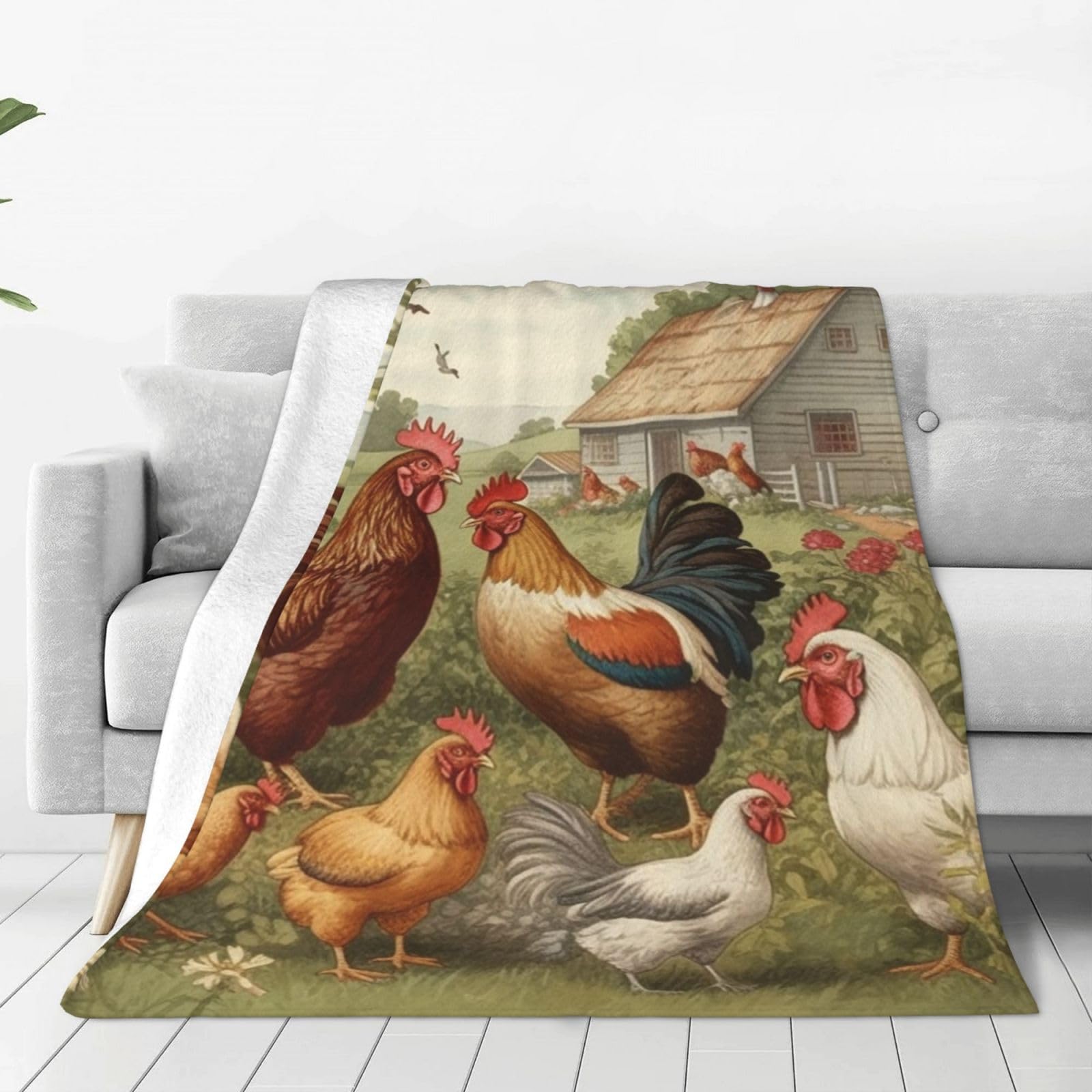 KLOPH Chickens and Farm Throw Blanket 40"x30" Flannel Fluffy Warm Blanket for Couch, Reversible Plush Blankets for Bed, Comfy Fuzzy Blanket for Sofa, Plush Lightweight-Blankets for All Season