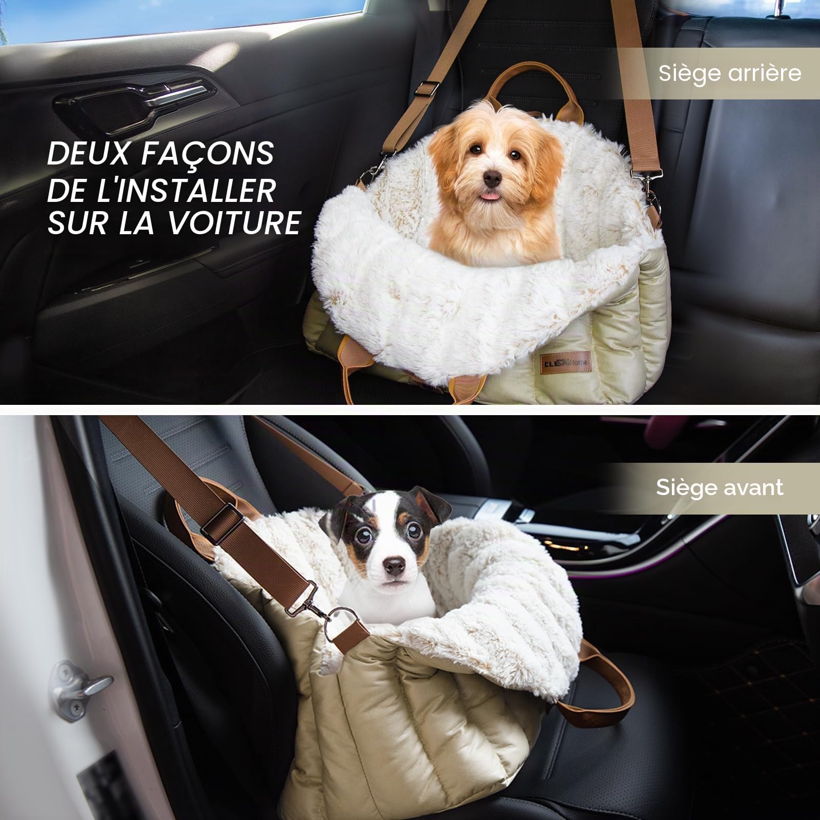 ClevaHome Sac de Transport pour Petit Chien – Siège Auto Antidérapant et Panier de Voyage pour Chien jusqu'à 4,5 kg, Lit Transportable Élégant pour Intérieur et Extérieur