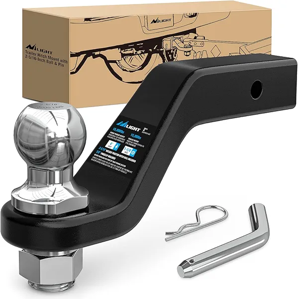 Nilight Forged Trailer Hitch Mount with 2-5/16-Inch Ball Fits 2 Inch Receiver Square 5/8" Hitch Pin Clip 15000 lbs 4" Drop, 1-1/4” Hole, Gloss Black Powder Coat, 2 Years Warranty