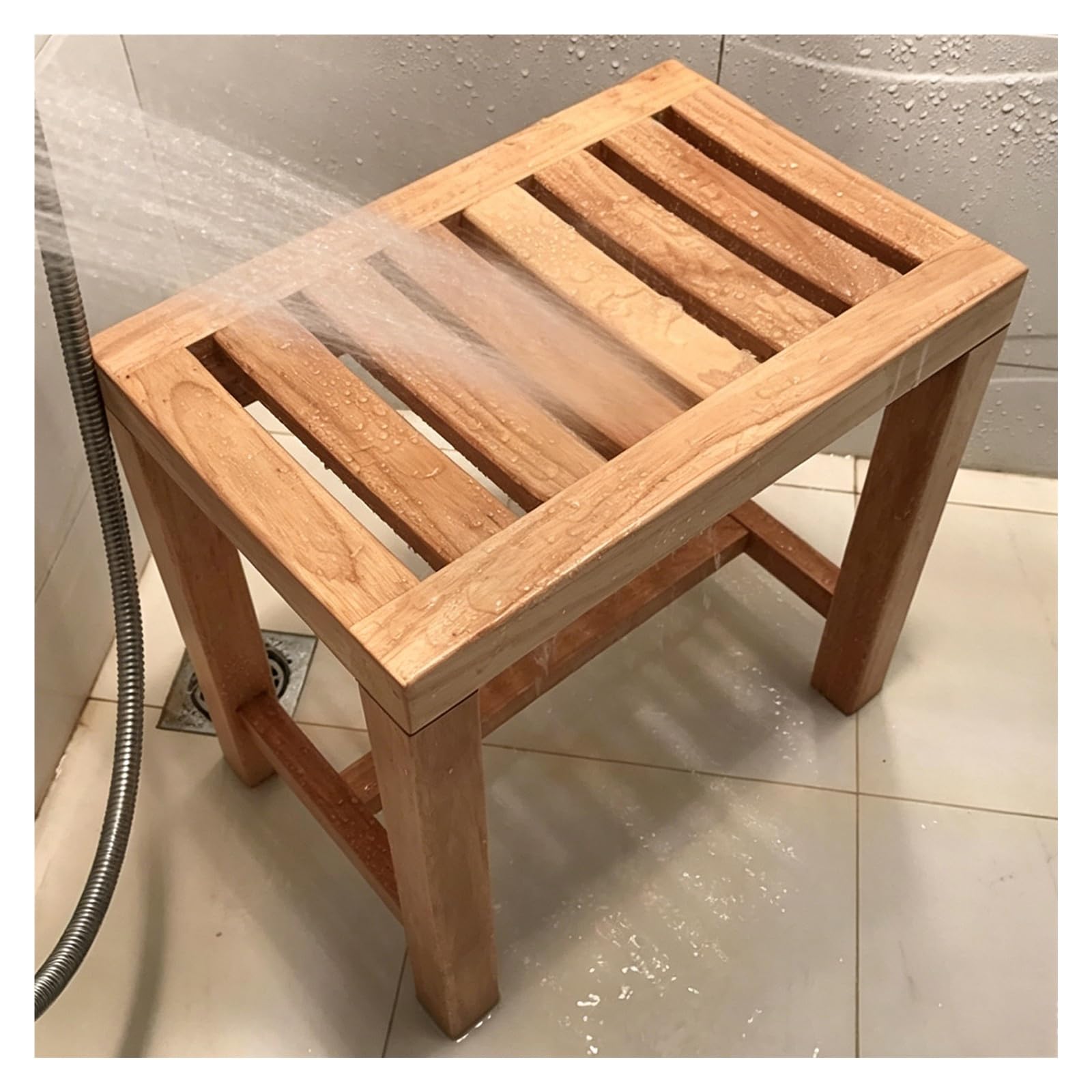 Genérico Banqueta Baño Madera Antideslizante,Silla Ducha Impermeable para Baño,Taburete Baño Estable para Afeitarse,Silla Ducha Mayores para SPA, Sauna Y Exterior