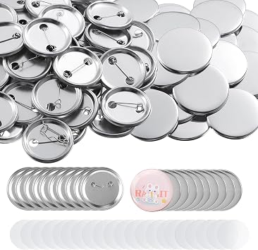 200 PCS Badge Making Kit, Button Maker Parts 32mm Pin Back Button Badges Round Metal and Plastic Personalised Badges Make Your Own for DIY Crafts Decoration Gifts Bag