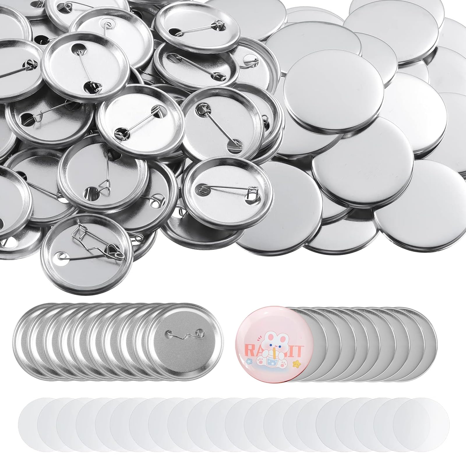 200 PCS Badge Making Kit, Button Maker Parts 32mm Pin Back Button Badges Round Metal and Plastic Personalised Badges Make Your Own for DIY Crafts Decoration Gifts Bag