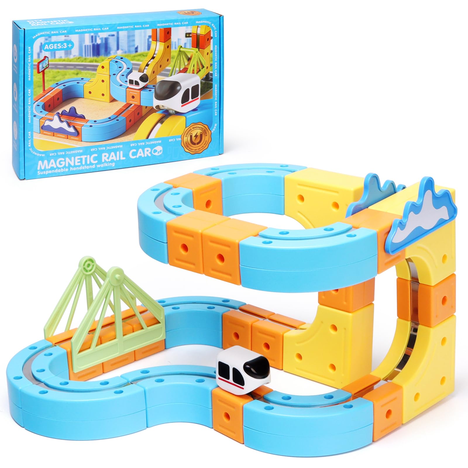 92pcs Clickrail Electric Train Set for Kids,Magic Rail Cube,3D Embedded Layouts Train Track Fusion Toy,DIY Cube Track,with Gravity-Defying Motorized Train,for Boys & Girls 3+(92pcs)