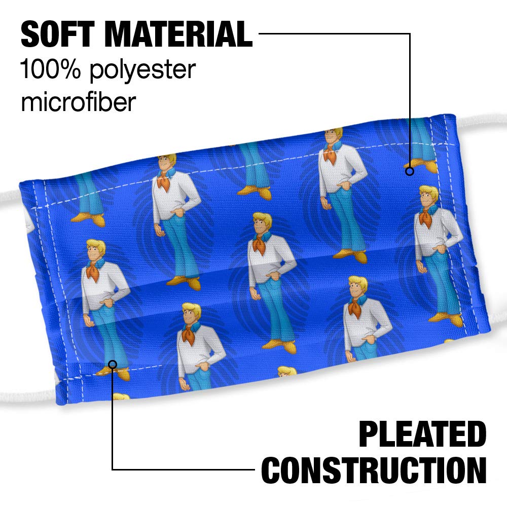 Popfunk Scooby-Doo Fred Character Pattern 1-Ply Reusable Face Mask Covering with Adjustable Nose Wire, Unisex