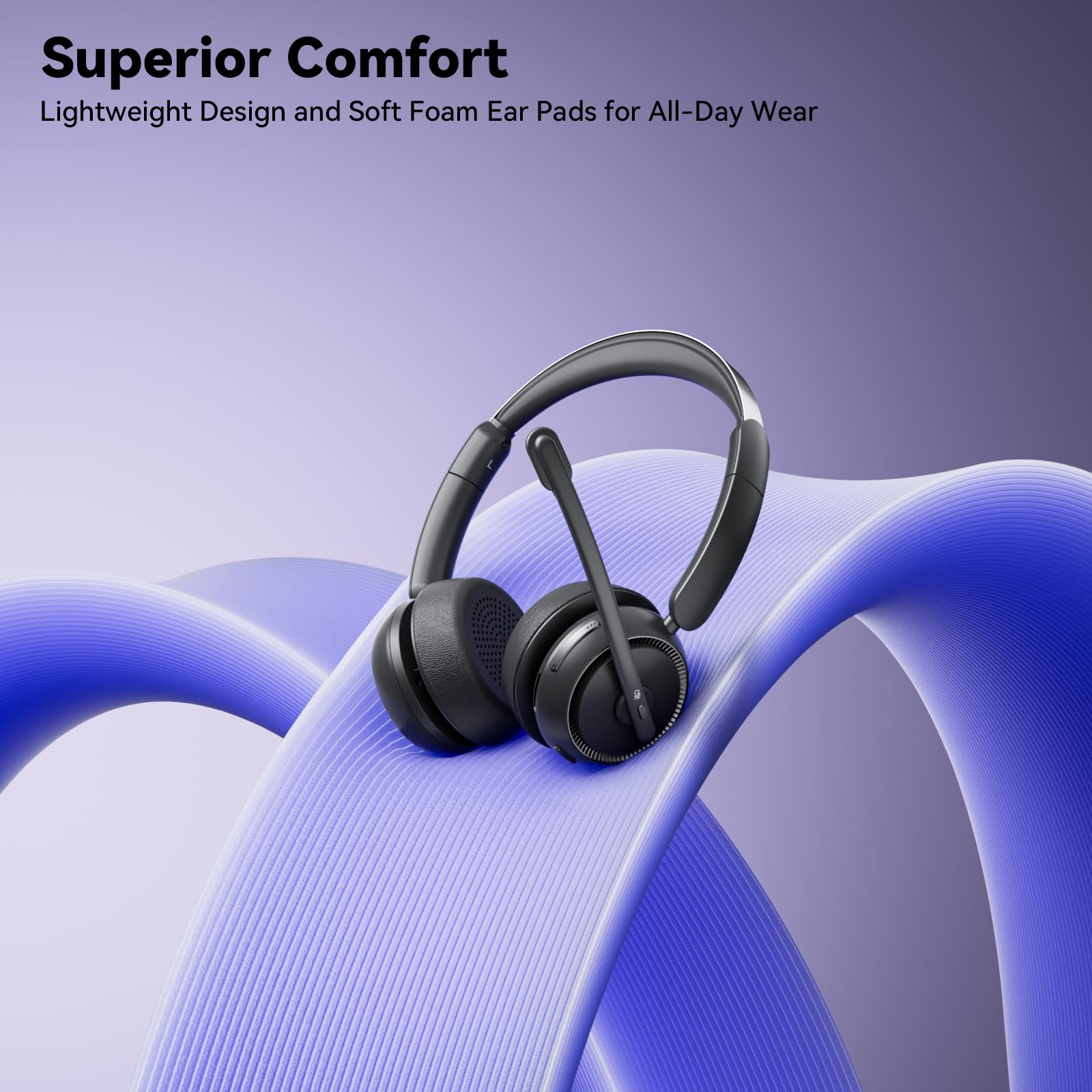 Cuffie wireless con microfono per lavoro, cuffie Bluetooth con cancellazione del rumore e base di ricarica, cuffie wireless con microfono per lavoratori remoti/call center/PC/laptop/computer/casa