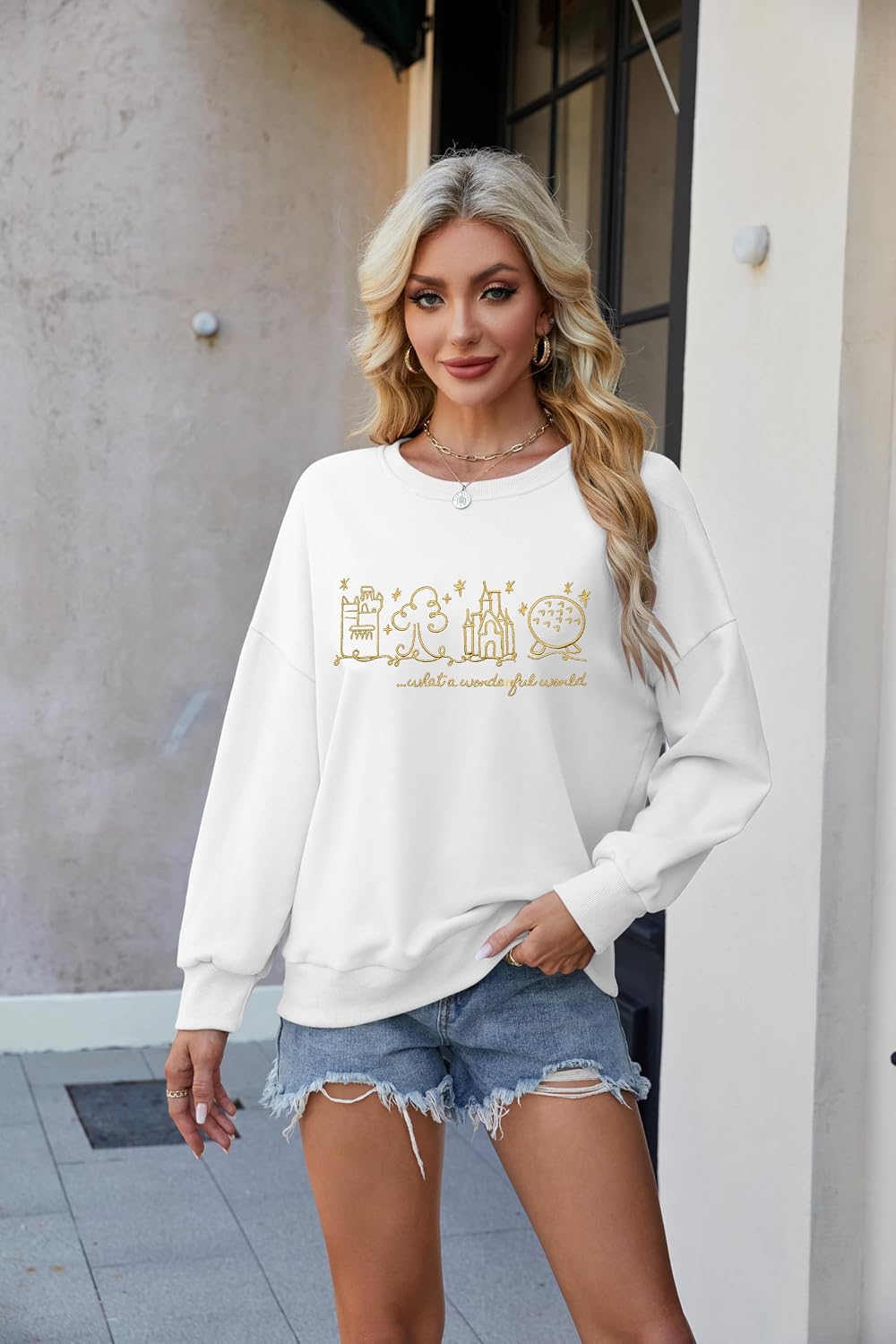 FRYAID Fantastical Wonder World Sweatshirts Women Funny Embroidered Dreamy Castle Family Holiday Long Sleeve Pullover Tops