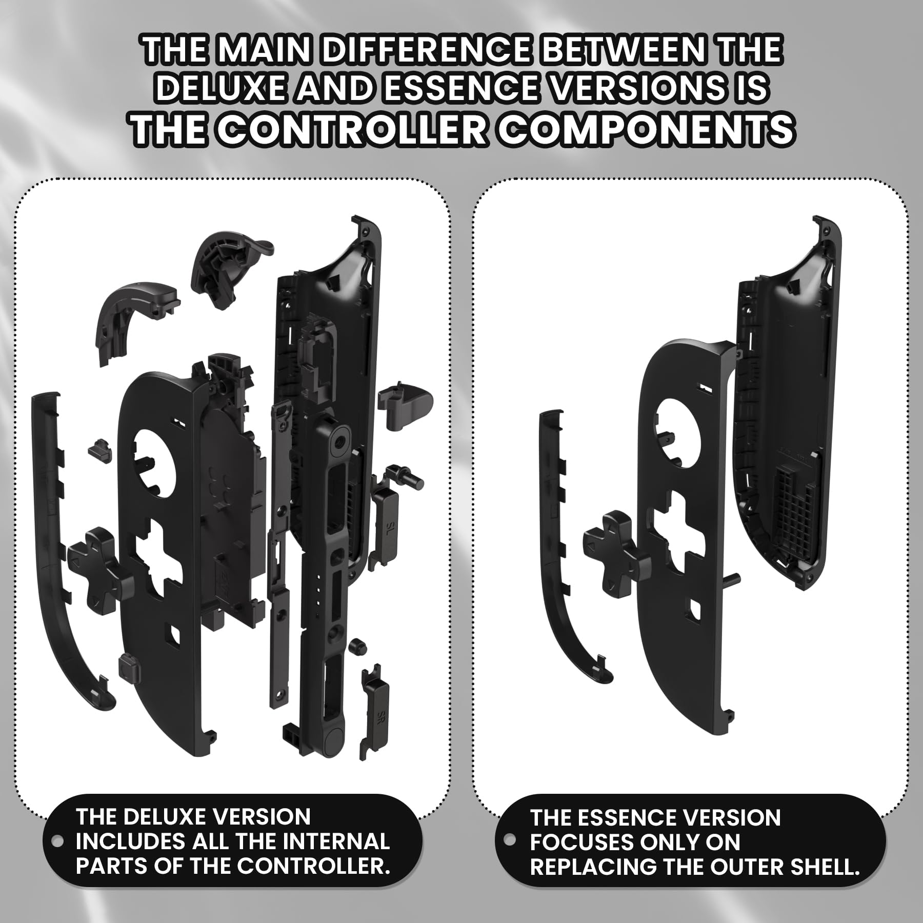 eXtremeRate DIY-Ersatz D-Pad Shell & Buttons Set für Switch 2 Joycons, Deluxe-Version Gehäuse Zubehör Schwarz