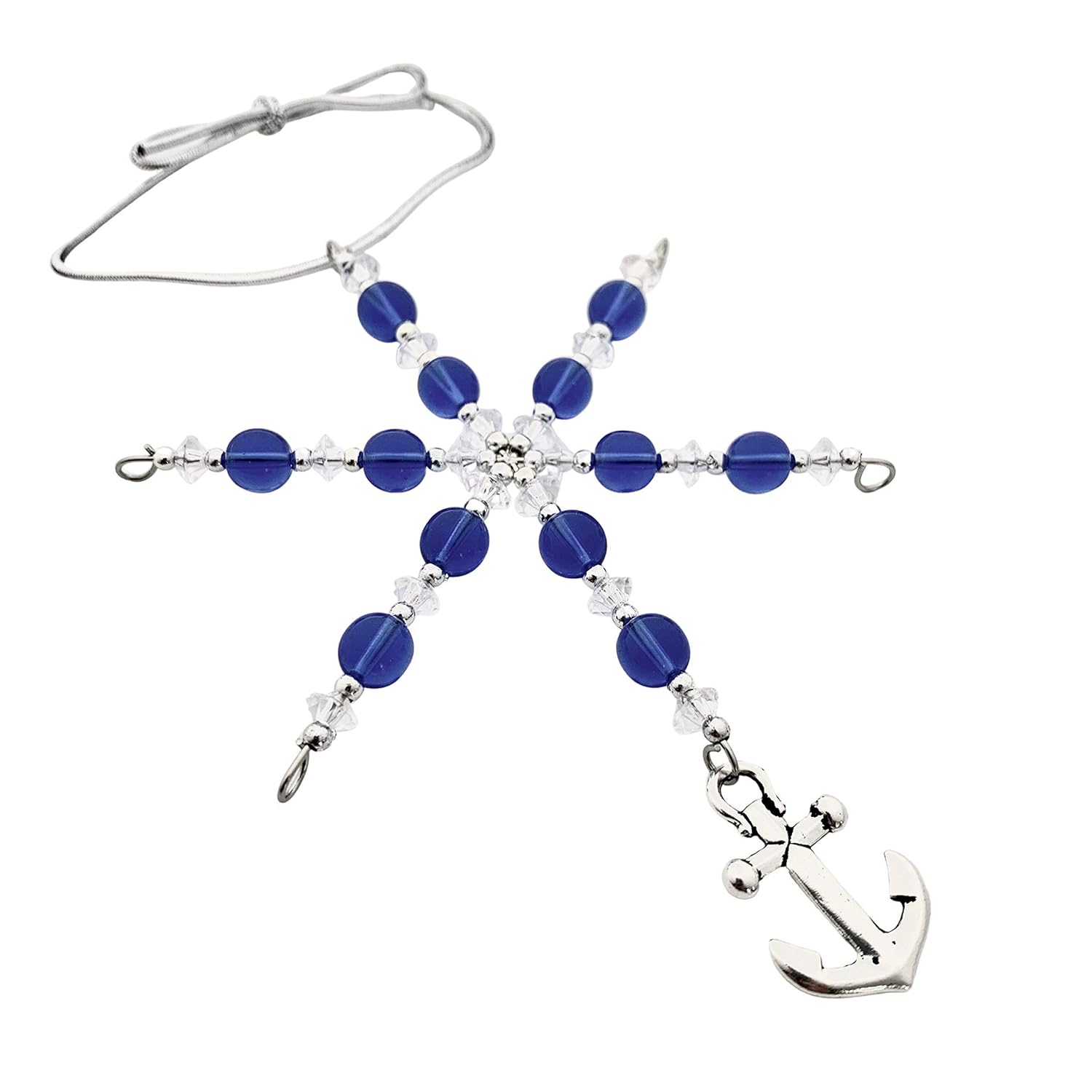 Anchor Ornament – Blue Glass Beaded Snowflake Christmas Ornament/Gift Tag with Pewter Anchor Charm with Jewelry Box – Handmade with Clear and Silver Vintage Beads and Blue Glass Vintage Beads Anchor Ornament – Blue Glass Beaded Snowflake Christmas Ornament/Gift Tag with Pewter Anchor Charm with Jewelry Box – Handmade with Clear and Silver Vintage Beads and Blue Glass Vintage Beads