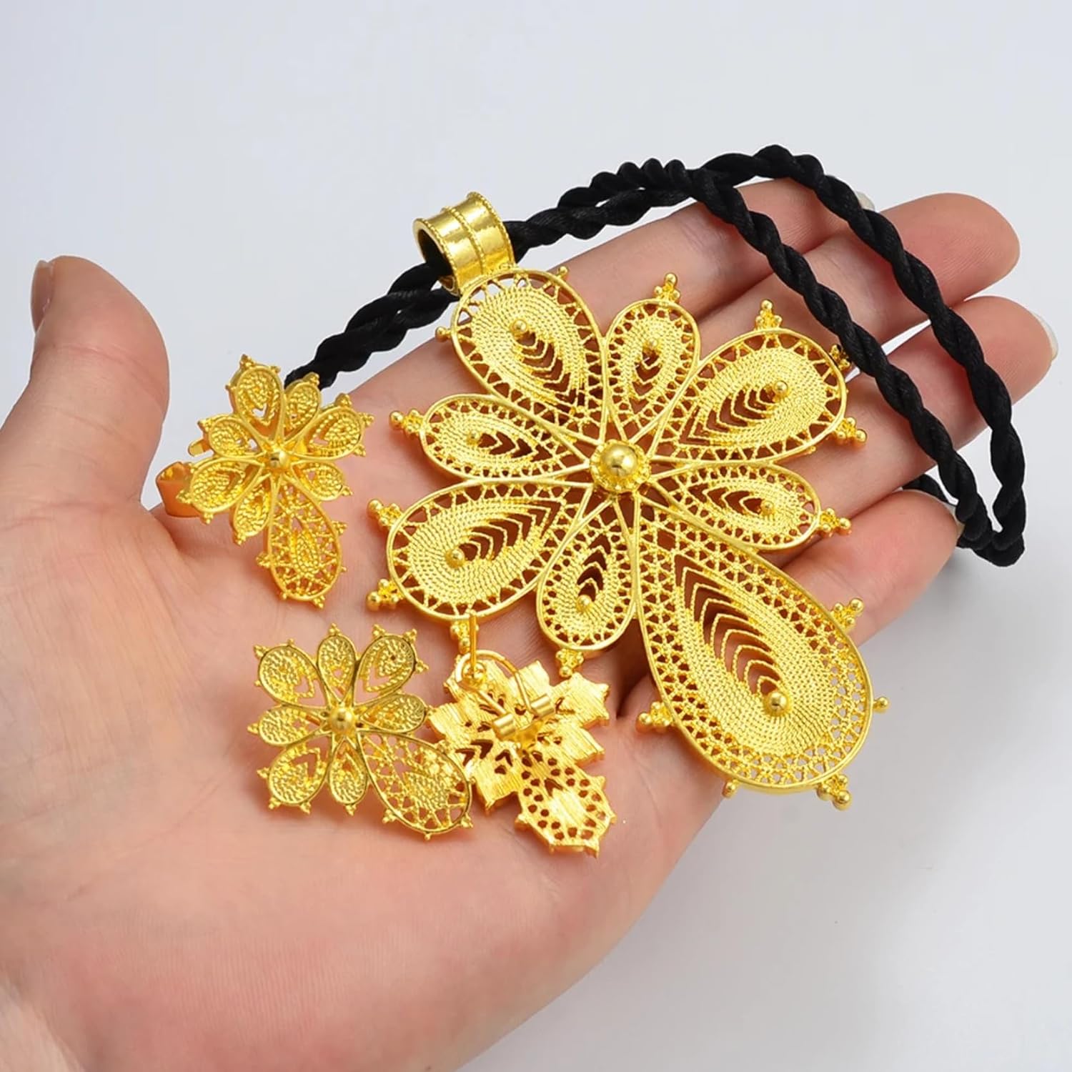 Ethiopian Jewelry for Women Set Ethiopian Eritrean Jewelry Set for Women Ethiopian Cross Jewelry Sets Necklace Earrings Ring African Eritrean Wedding Accessories