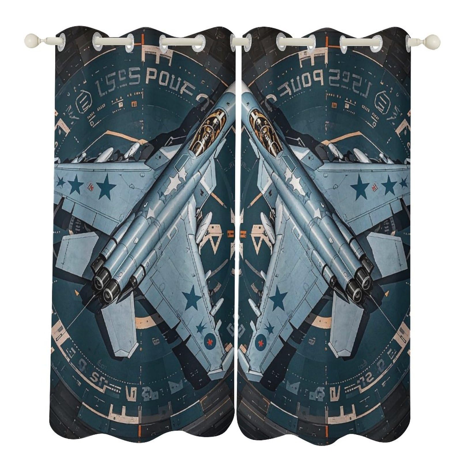 Rideaux occultants motif avion de combat bleu marine lot de 2