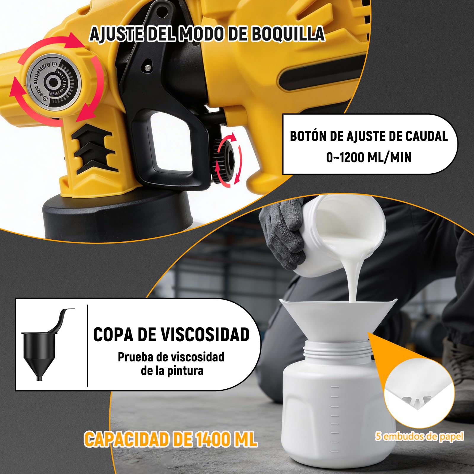 Pistola de Pintura, Pistola Pintura Electrica Profesional HVLP 850W