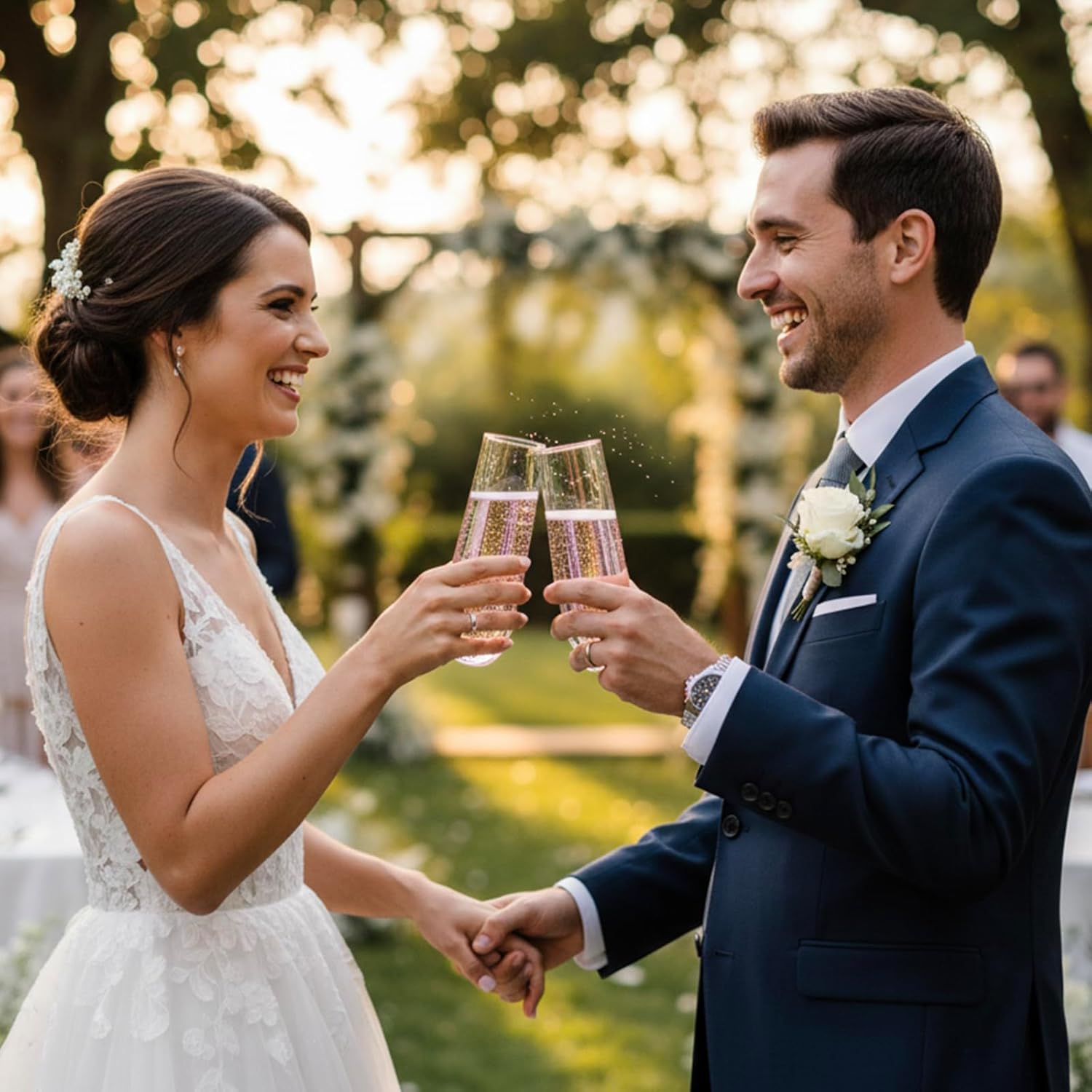 MyGift 9 oz Modern Champagne Flute Set of 4, Iridescent Sparkling Wine Stemless, Rainbow Transparent Prosecco Wine, Cocktail Mimosa Set, Holiday New Year Toasting - Image 4