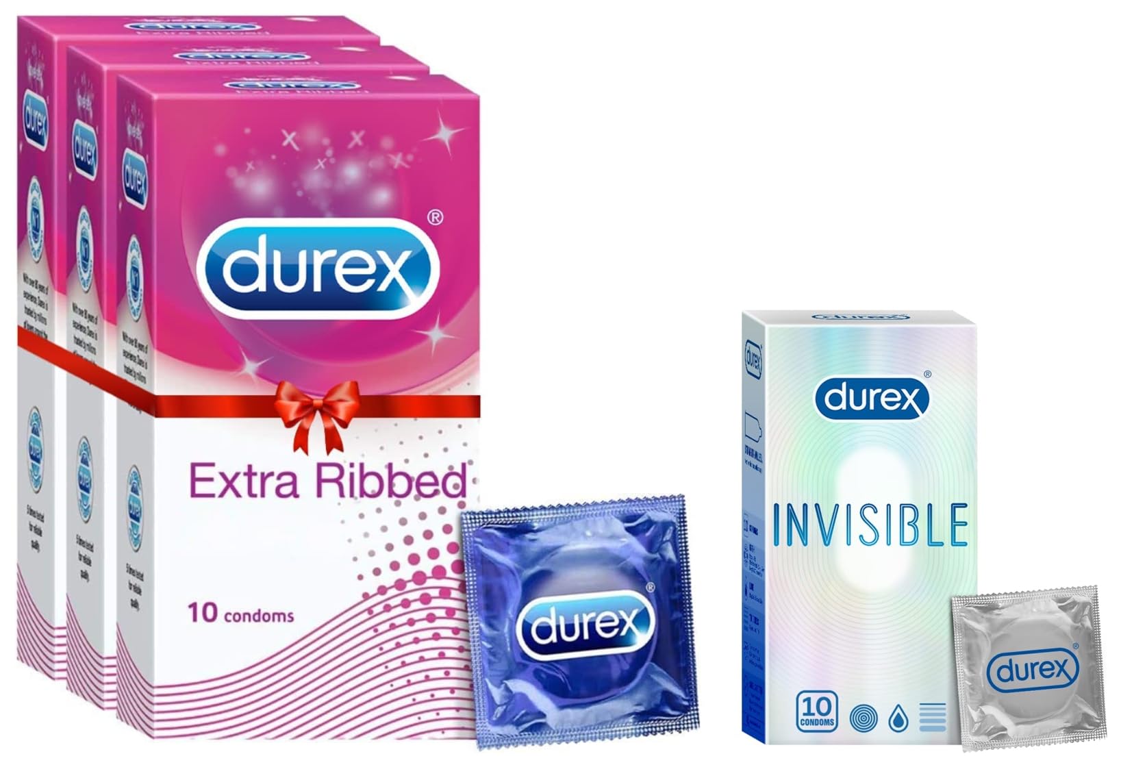 Durex Extra Ribbed Condoms for Men - 10 Count (Pack of 3) |Dotted Condoms & Durex Invisible Super Ultra Thin Condoms for Men - 10 Count-picture-11