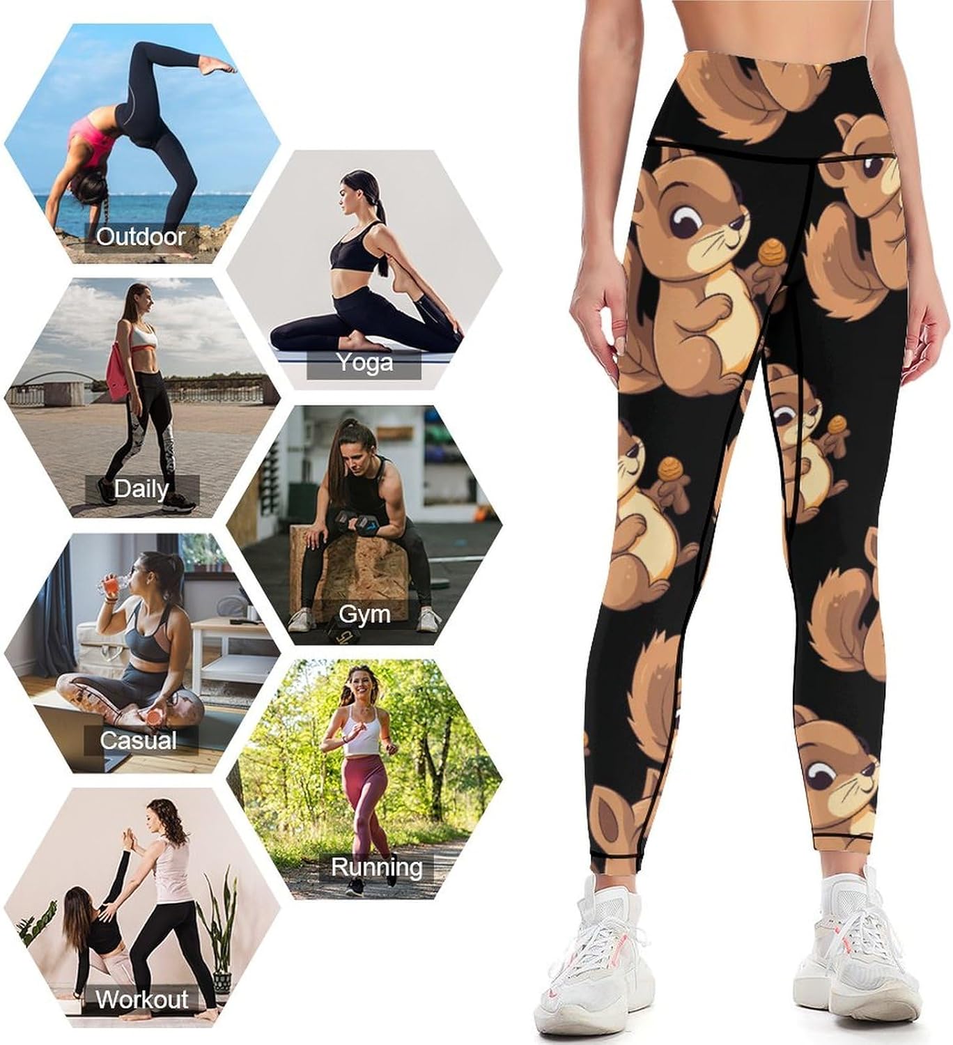 Cartoon Squirrel Women's Yoga Pants High Waisted Leggings Casual Sweatpants Workout Pants