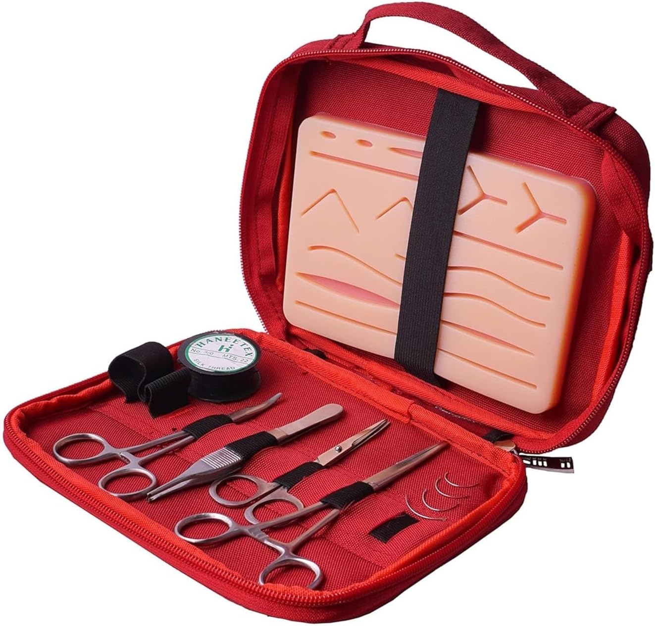 Premium Suturing Skill Trainer Kit, Large Multi-Layer Silicone Practice Pad with 14 Pre-Cut Wounds, Complete Tool Set,Training Sutures, Medical Nursing Students