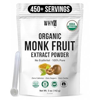 Organic Monk Fruit Extract, 100% Pure Monk Fruit Sweetener Organic No Erythritol and Zero Calorie, Sugar Substitute, Powdered Monkfruit Sweetener Keto and Paleo Diet Friendly, 458 Servings, 5 oz