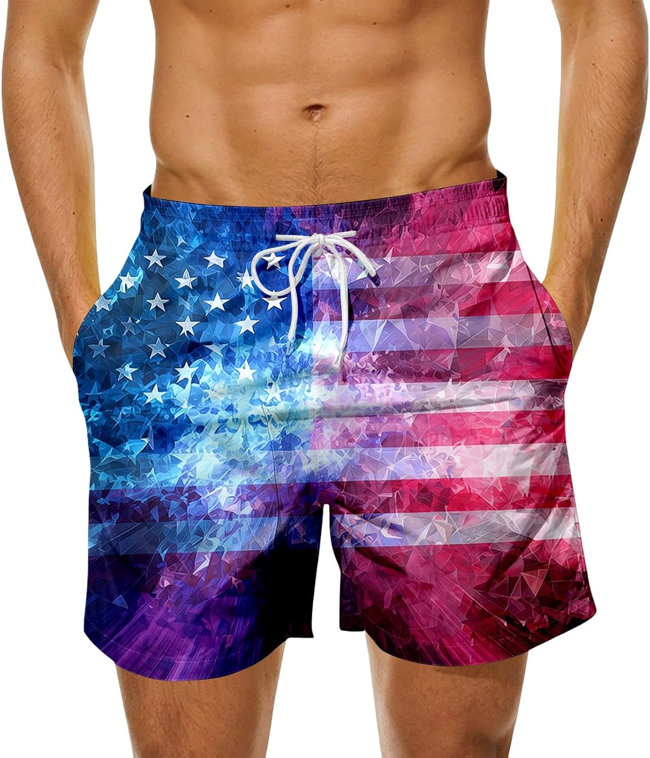 Generisch Casual Men's Summer Beach Shorts with Print Lightweight Resort Shorts Ideal for Patriotic Holidays Everyday Adventures