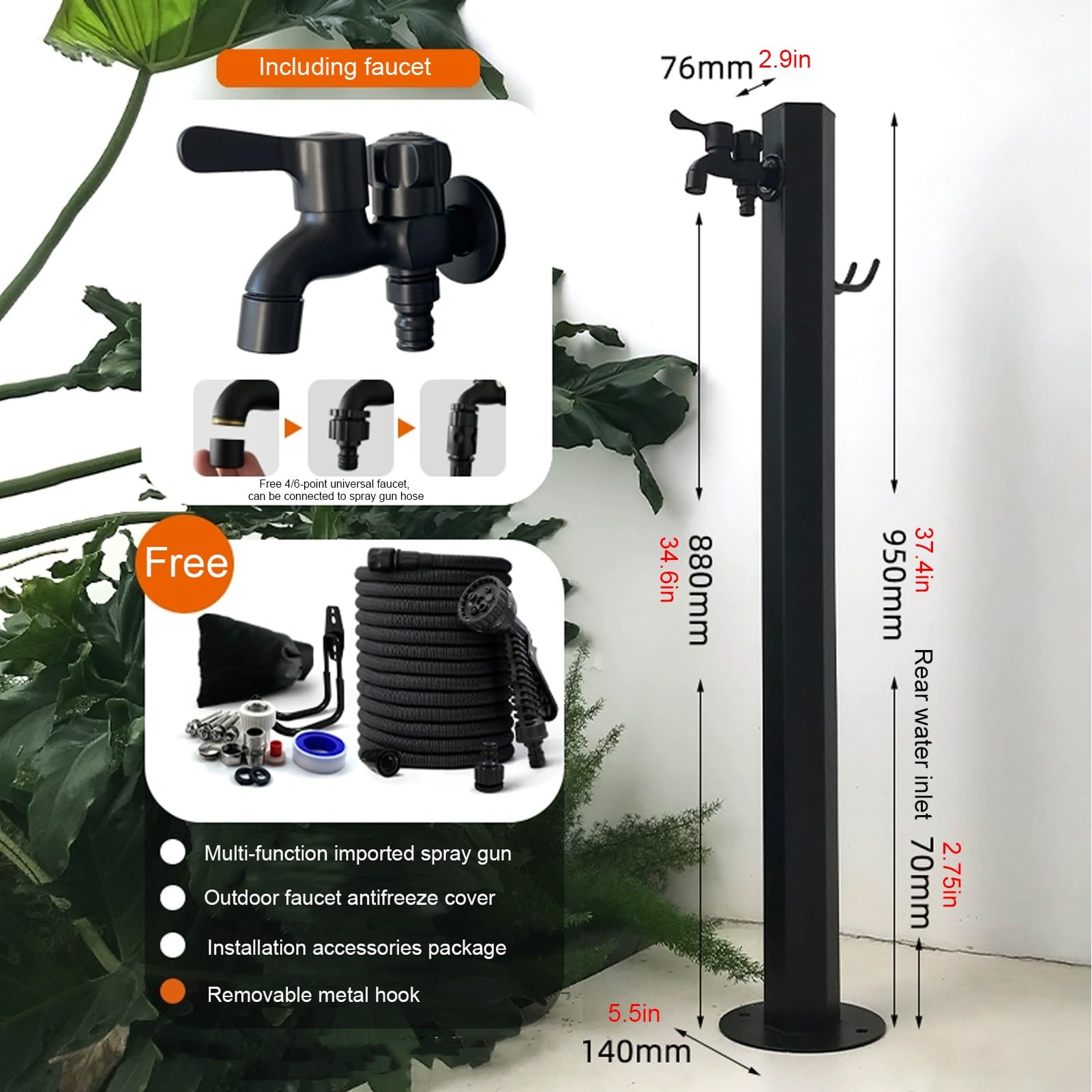 Genérico Columna de Agua Independiente para jardín: dispensador de anticongelante para Grifo Exterior, Soporte de Manguera de Bronce, Fuente y Sistema de riego para Jardines, Patios y Jardines.