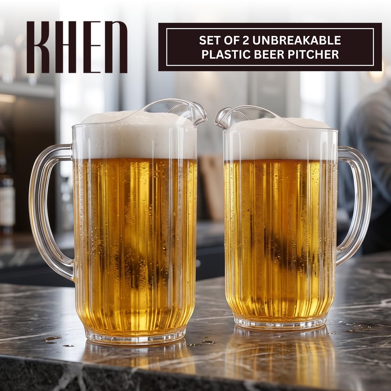 Bier- und Getränkekrug aus Acryl (1,700 ml), Set mit 2 Kunststoffwasser-, IPA-, Sangria-, Limonade-, Margarita-, Saft-, Eisteekrügen, klare Tritan-Glaswaren, Lookalike, spülmaschinenfest, BPA-frei