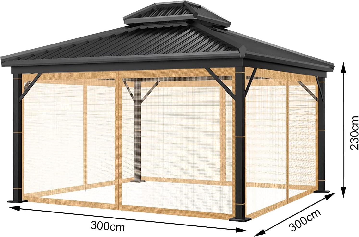 LiveGo Mosquito Net for Gazebo Outdoor, Universal Replacement Mosquito Net Canopy, 4-Piece Privacy Screens with Zip for 10 x 12 Inch Gazebo (Mosquito Net Only) (10 * 10', Brown)